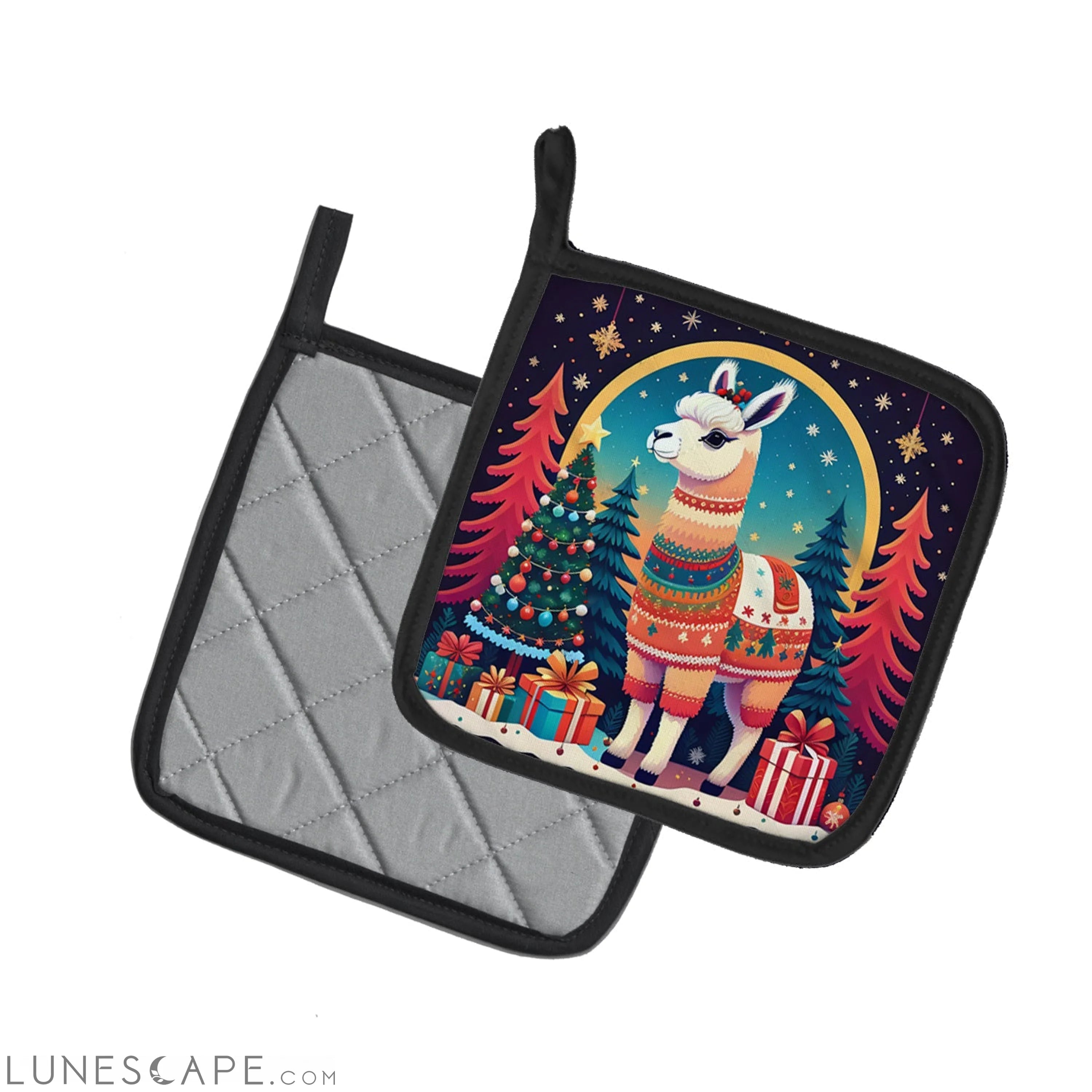 Llama Christmas Pair of Pot Holders LUNESCAPE