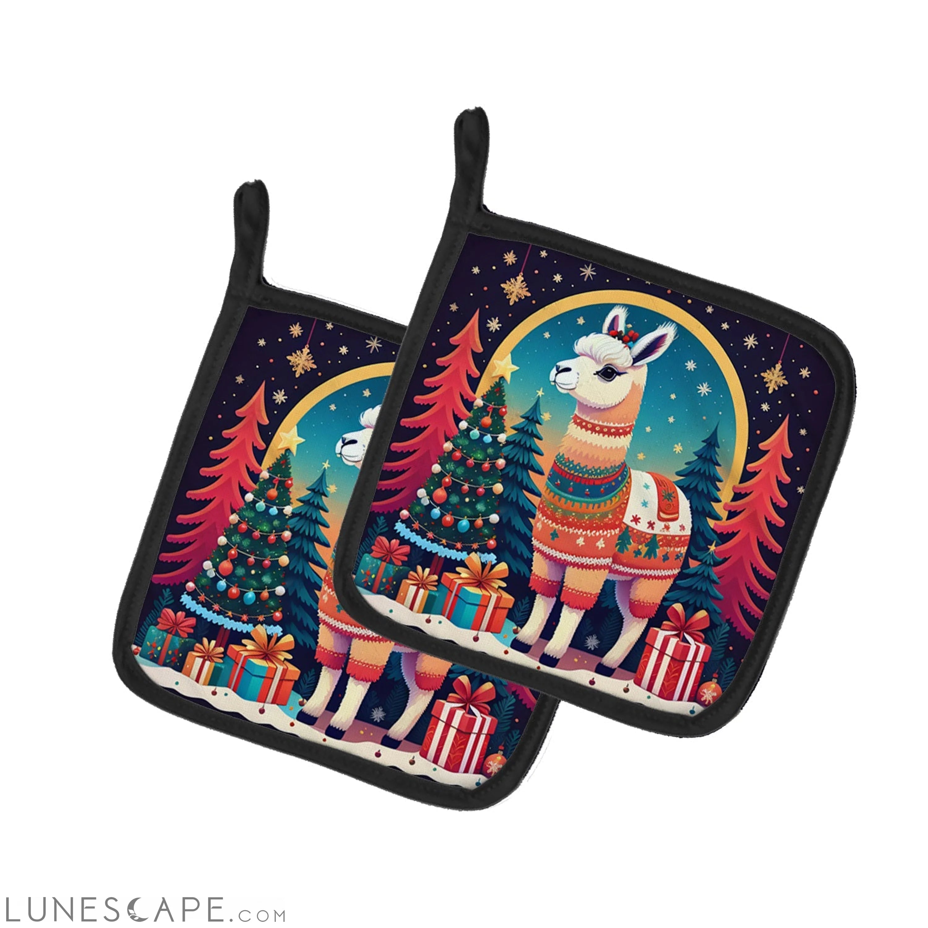 Llama Christmas Pair of Pot Holders LUNESCAPE