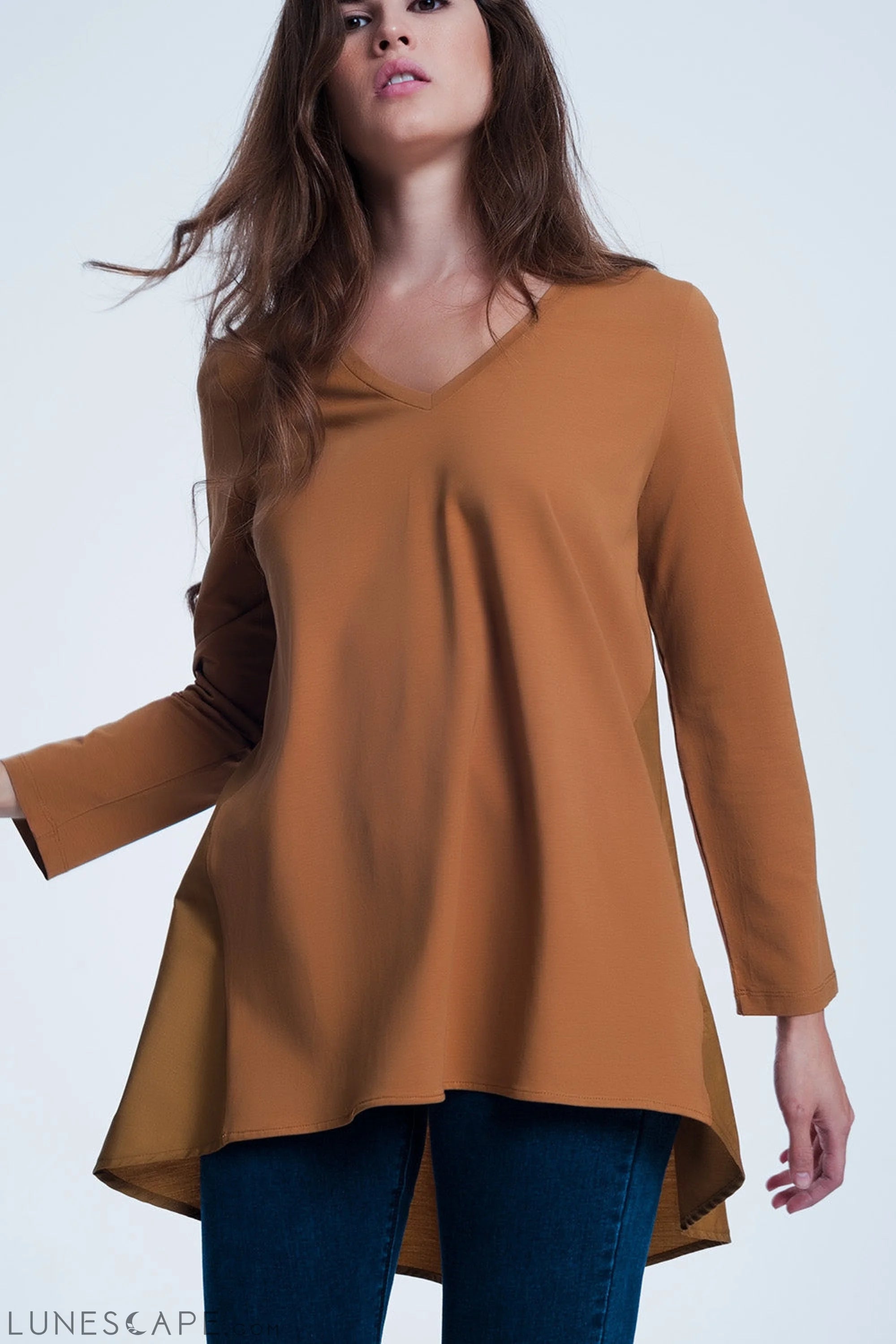 Long  Brown T-Shirt With Long Sleeves LUNESCAPE