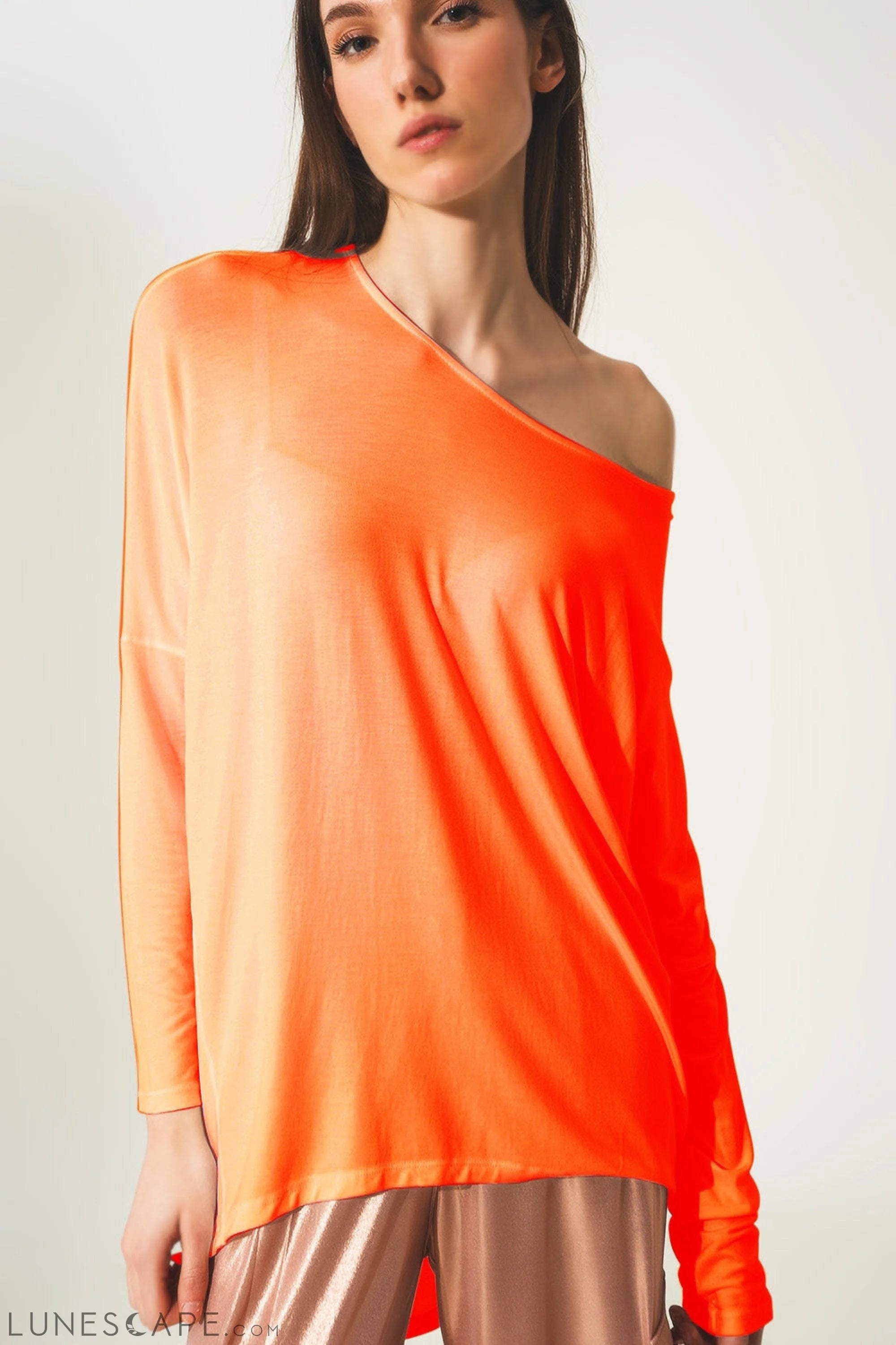 Long Sleeve Top in Hot Orange Modal LUNESCAPE