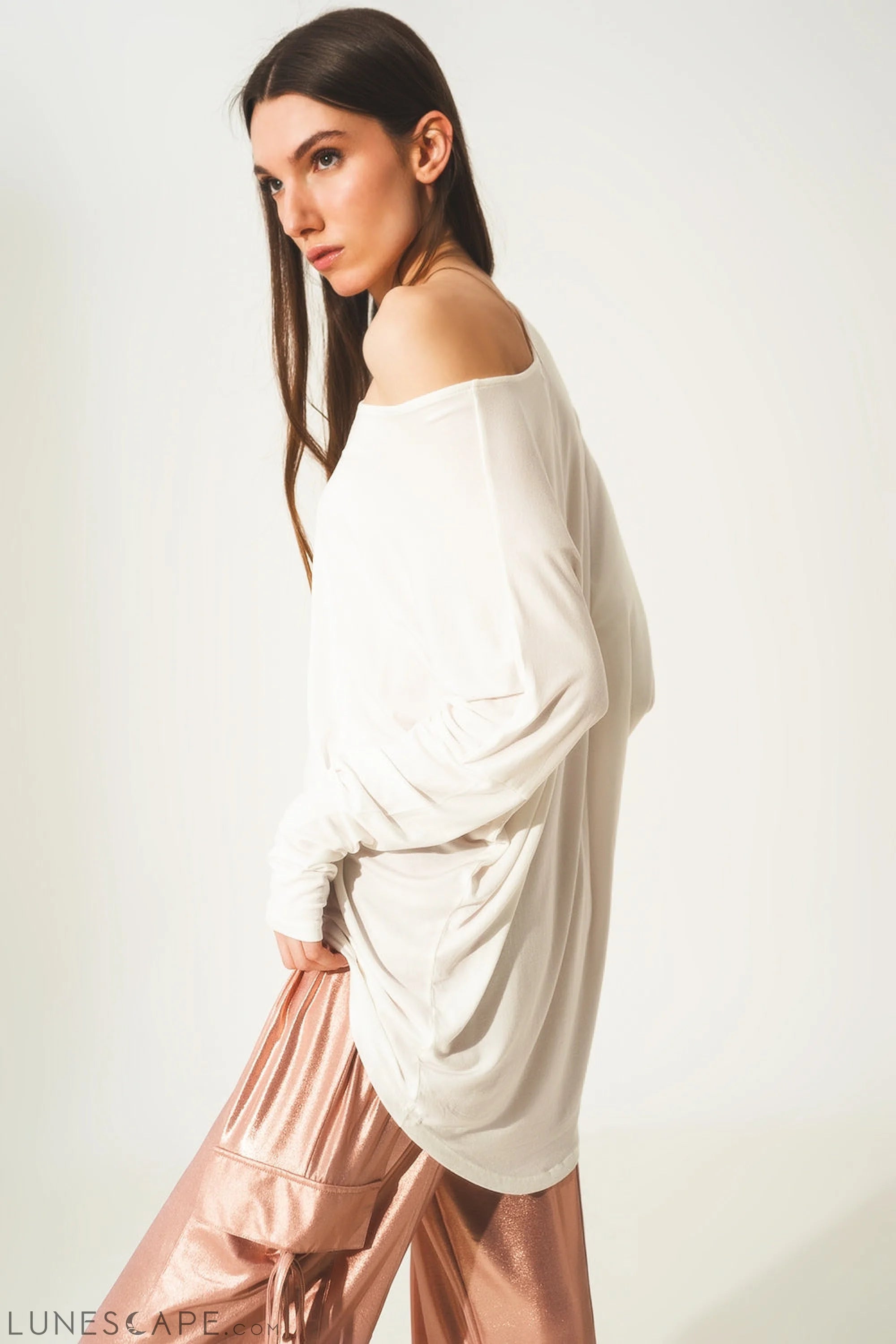 Long Sleeve Top in Modal Cream Color LUNESCAPE