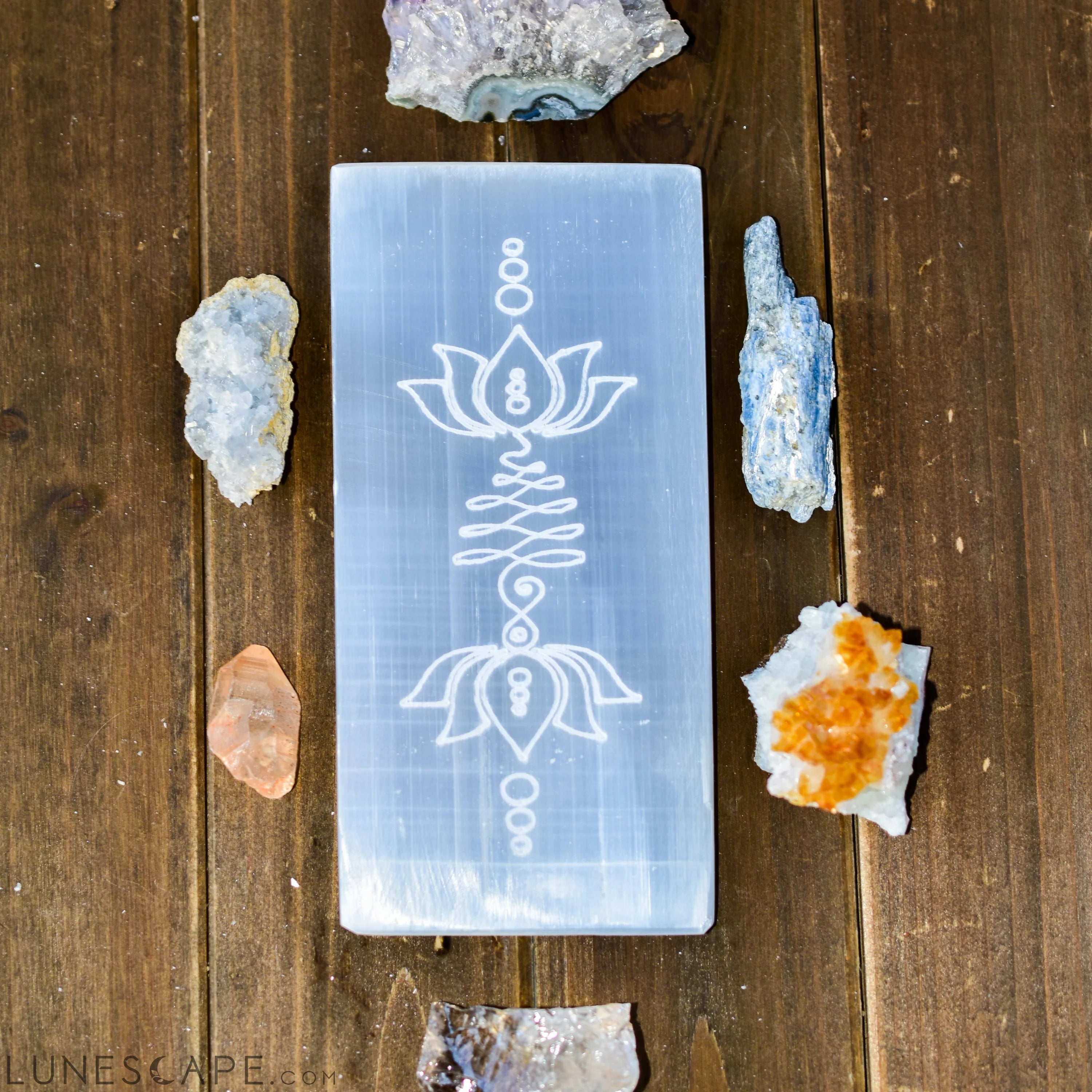 Lotus Flower & Unalome Selenite Large Plates LUNESCAPE