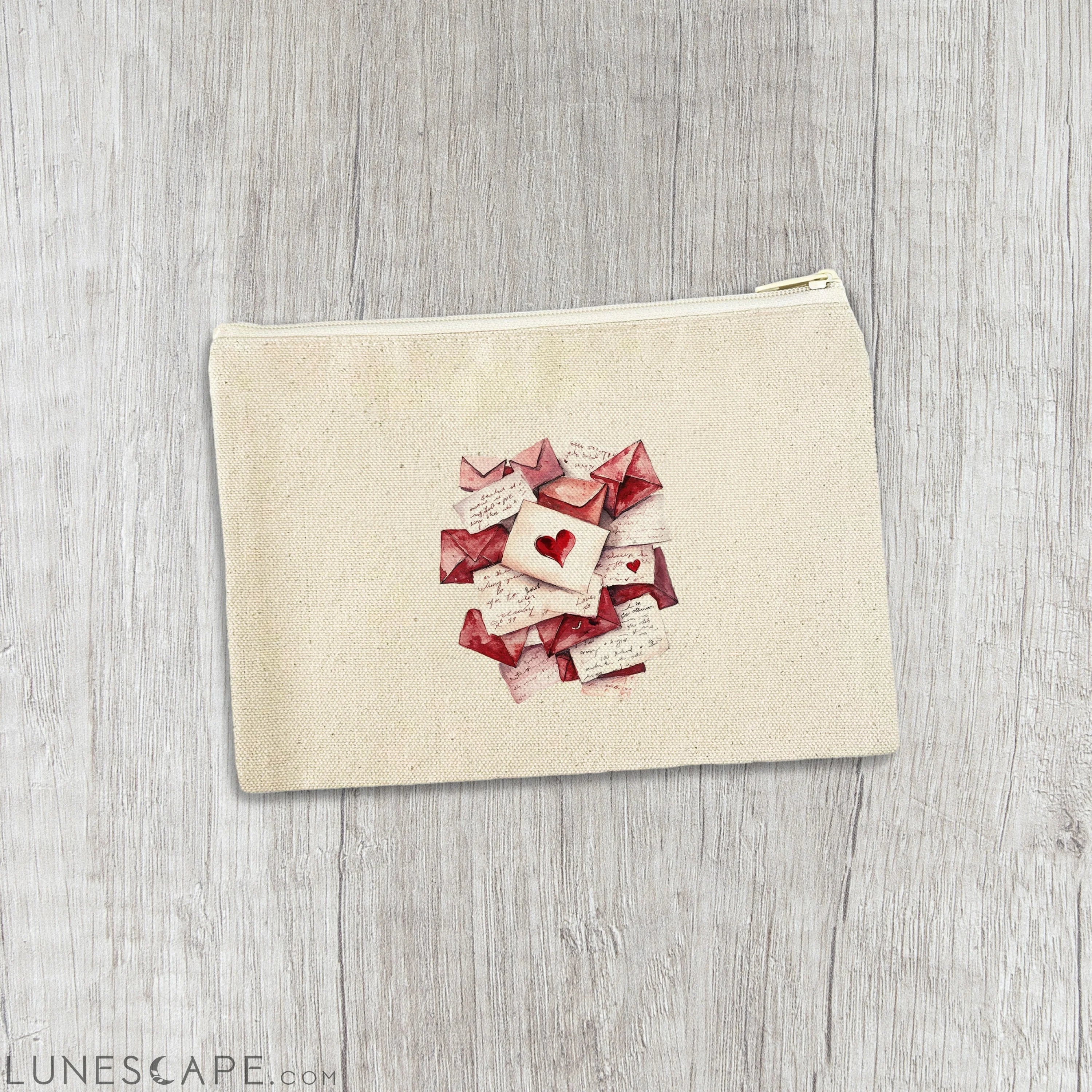 Love Letter Stack - Valentine's Day Canvas Zipper Pouch LUNESCAPE