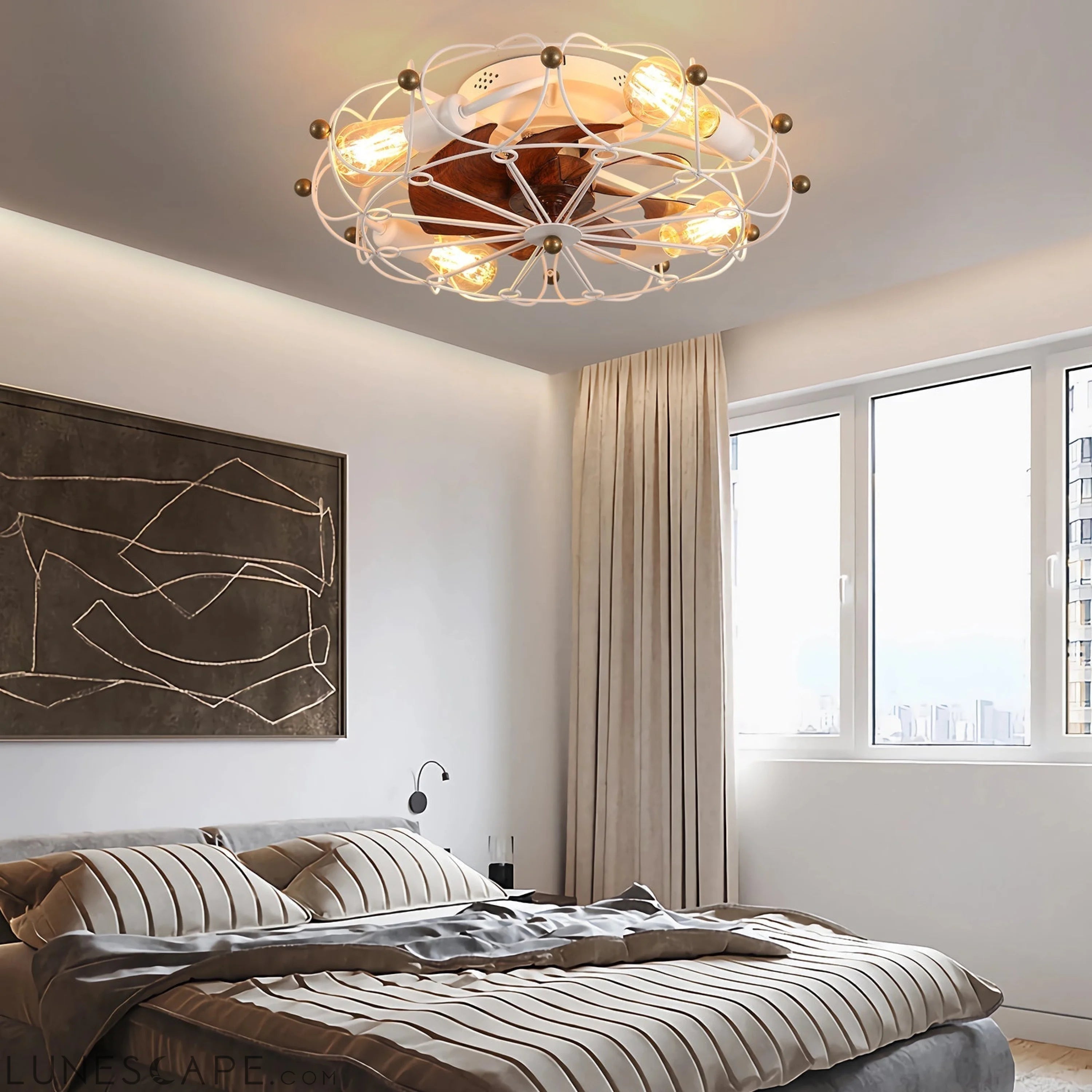 Low Profile Caged Ceiling Fan with Lights Remote Control, Embedded LUNESCAPE