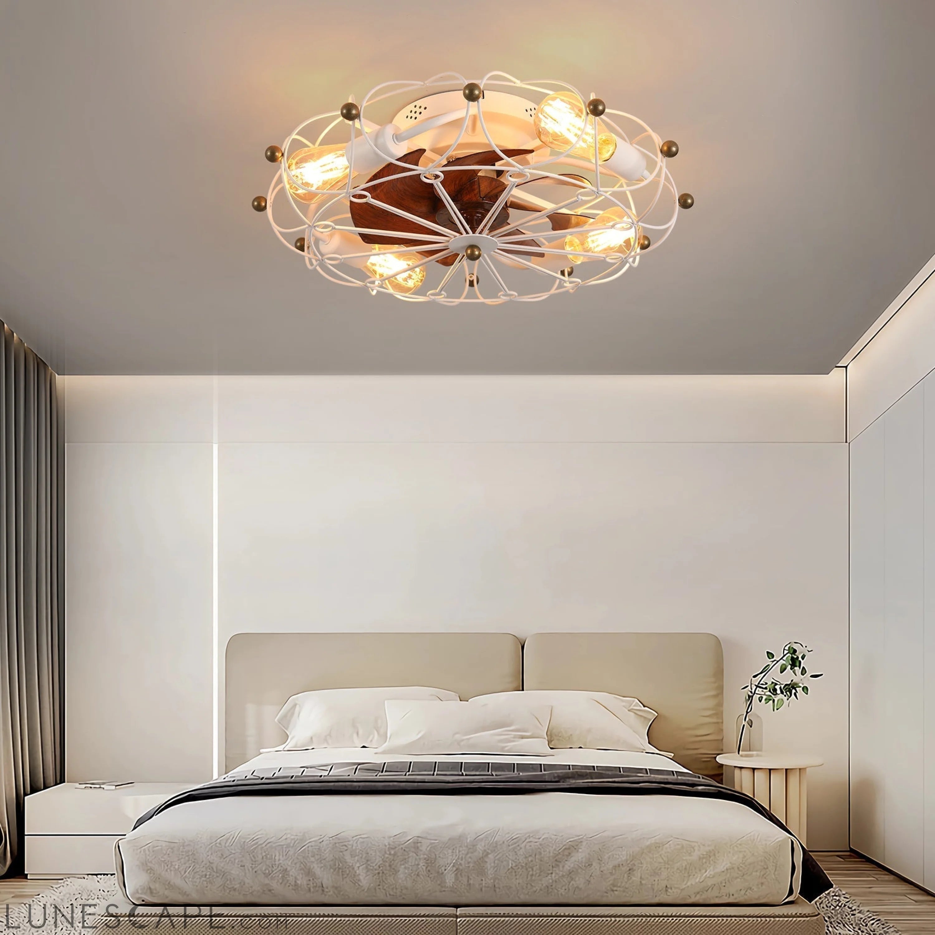 Low Profile Caged Ceiling Fan with Lights Remote Control, Embedded LUNESCAPE