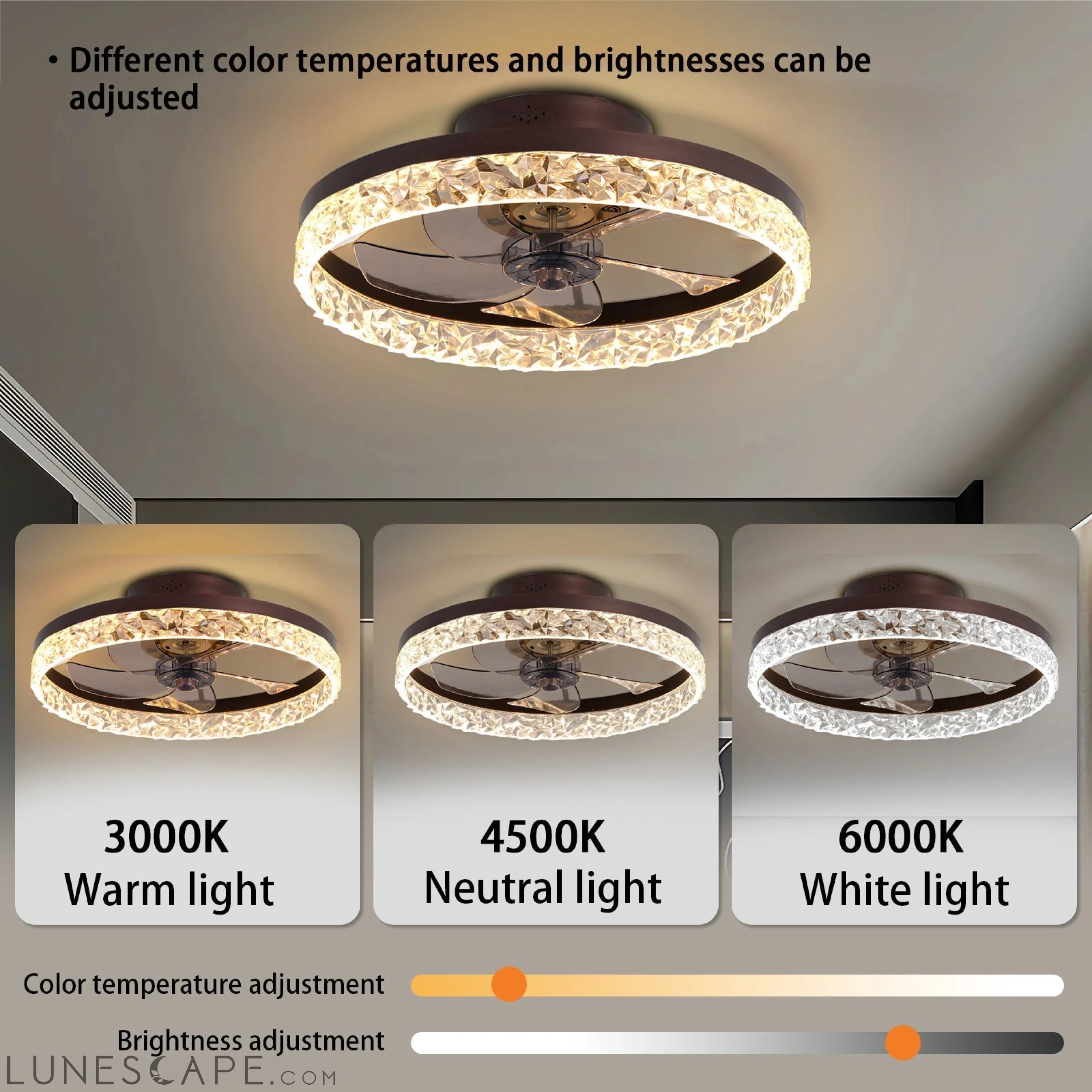 Low Profile Ceiling Fan with Light and Remote Control, Dimmable LED LUNESCAPE