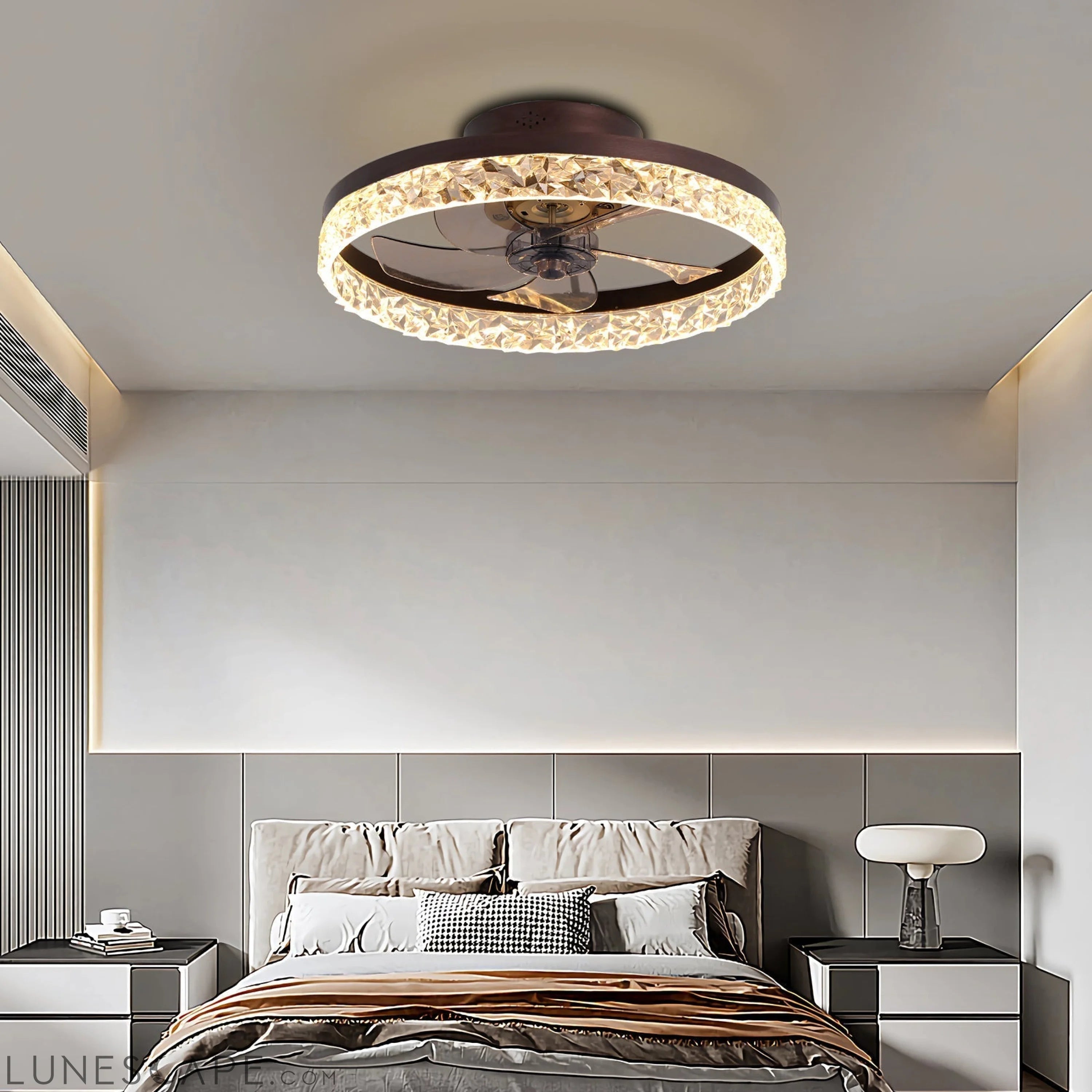Low Profile Ceiling Fan with Light and Remote Control, Dimmable LED LUNESCAPE
