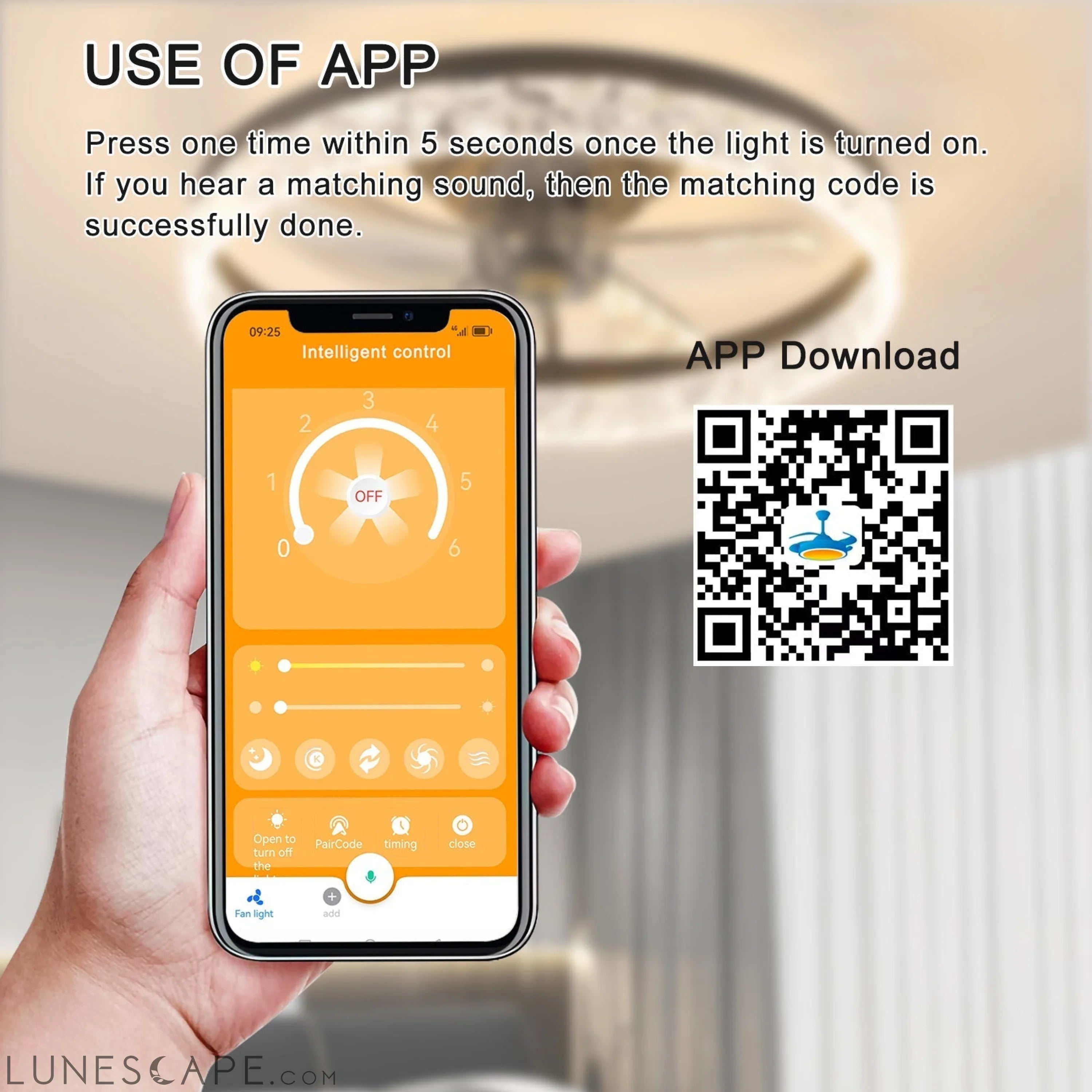 Low Profile Ceiling Fan with Light and Remote Control, Dimmable LED LUNESCAPE