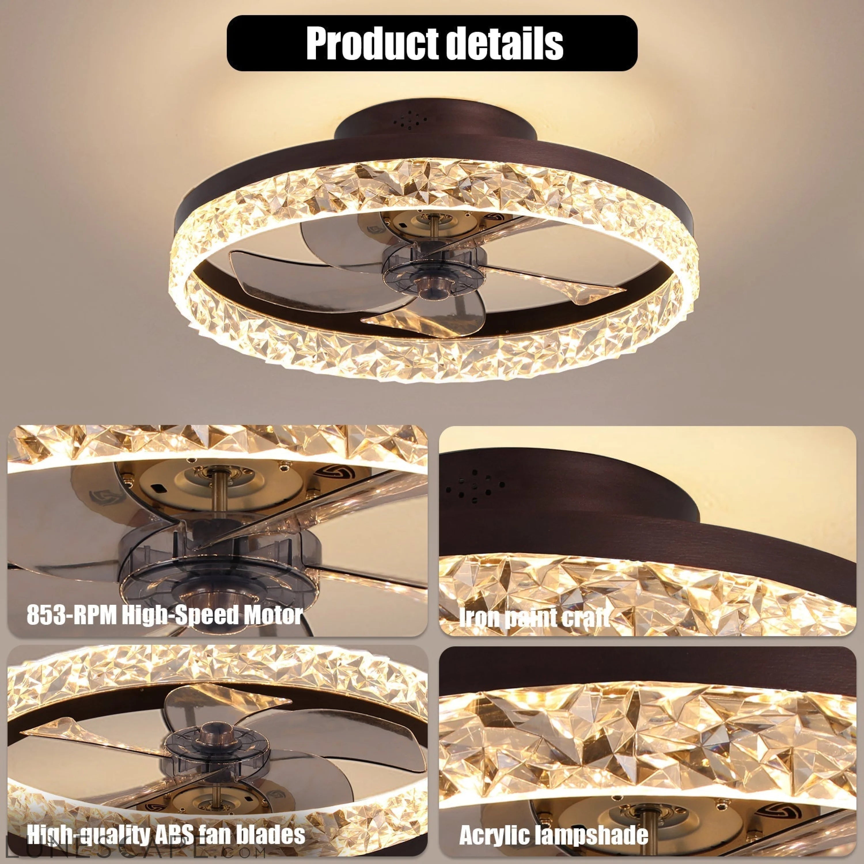 Low Profile Ceiling Fan with Light and Remote Control, Dimmable LED LUNESCAPE