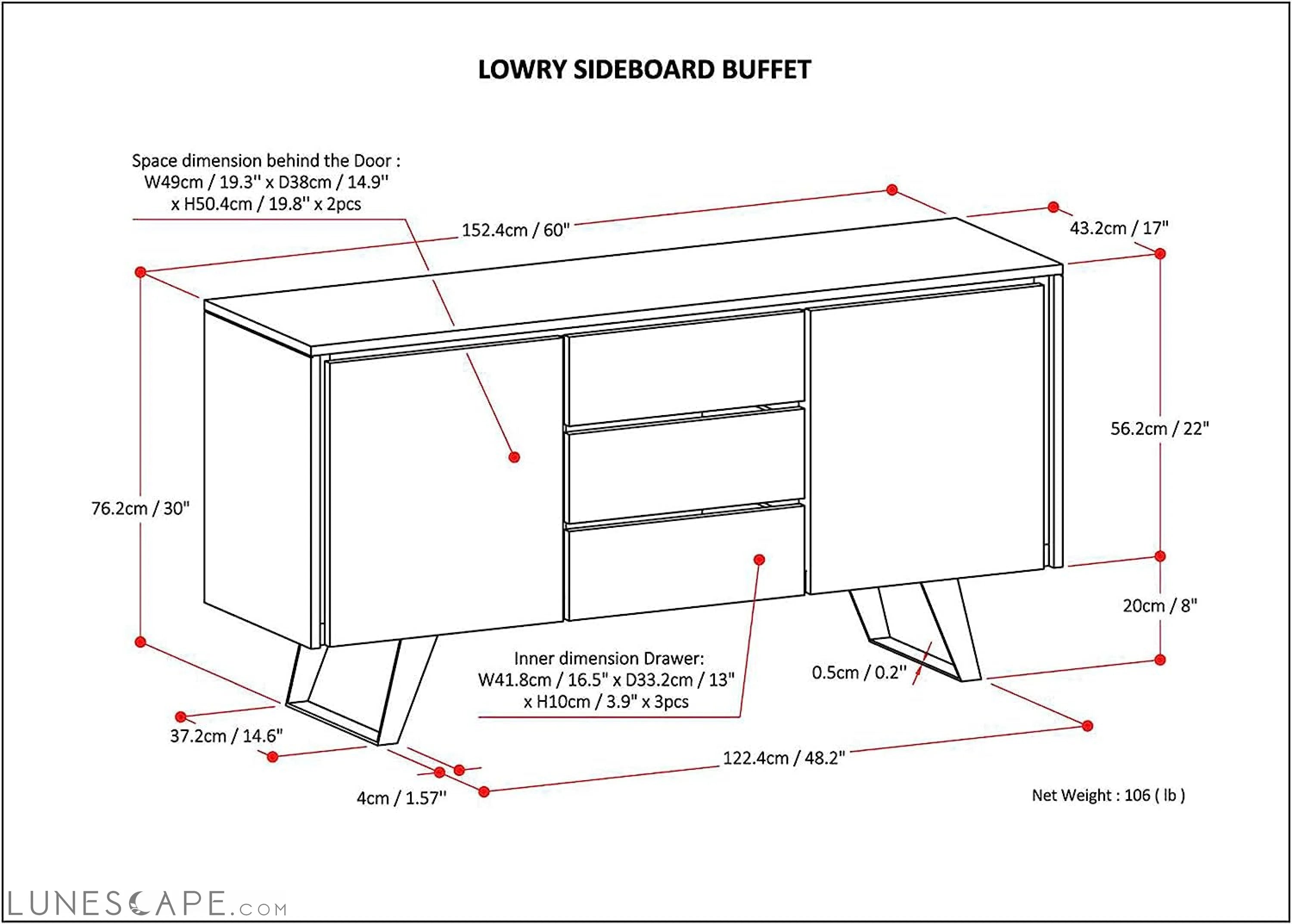 Lowry SOLID ACACIA WOOD 60 Inch Modern Industrial Sideboard Buffet and LUNESCAPE