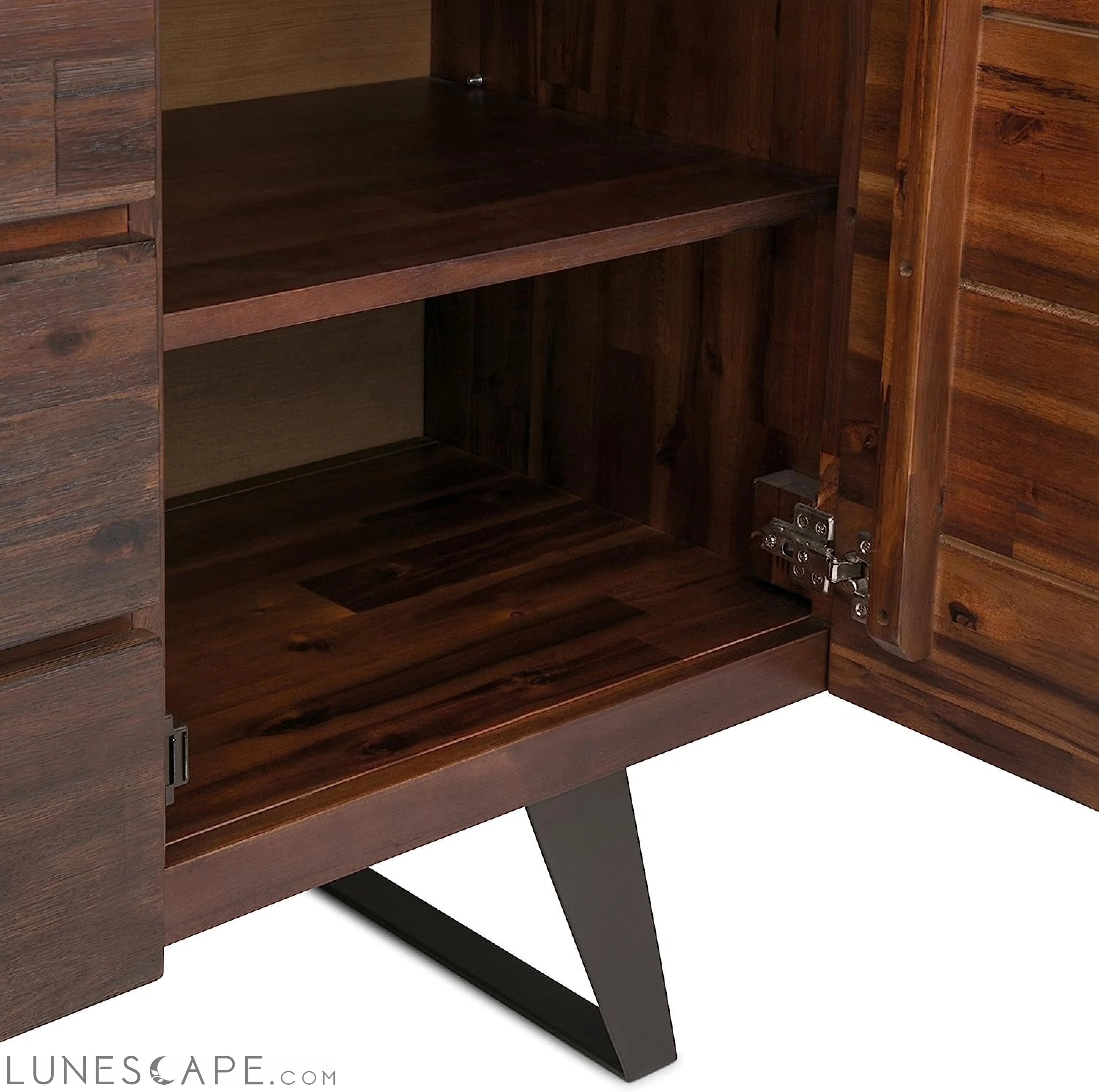 Lowry SOLID ACACIA WOOD 60 Inch Modern Industrial Sideboard Buffet and LUNESCAPE