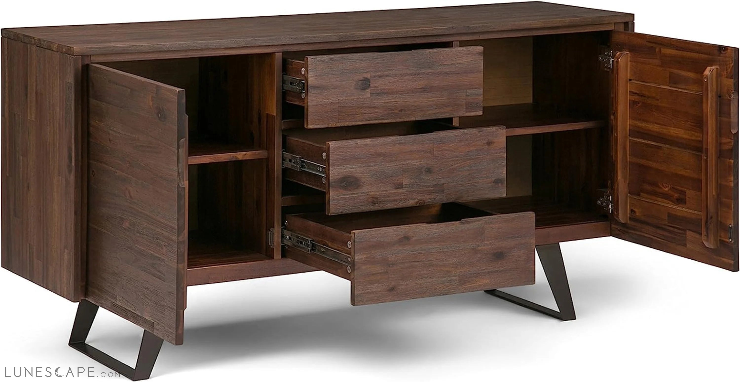 Lowry SOLID ACACIA WOOD 60 Inch Modern Industrial Sideboard Buffet and LUNESCAPE