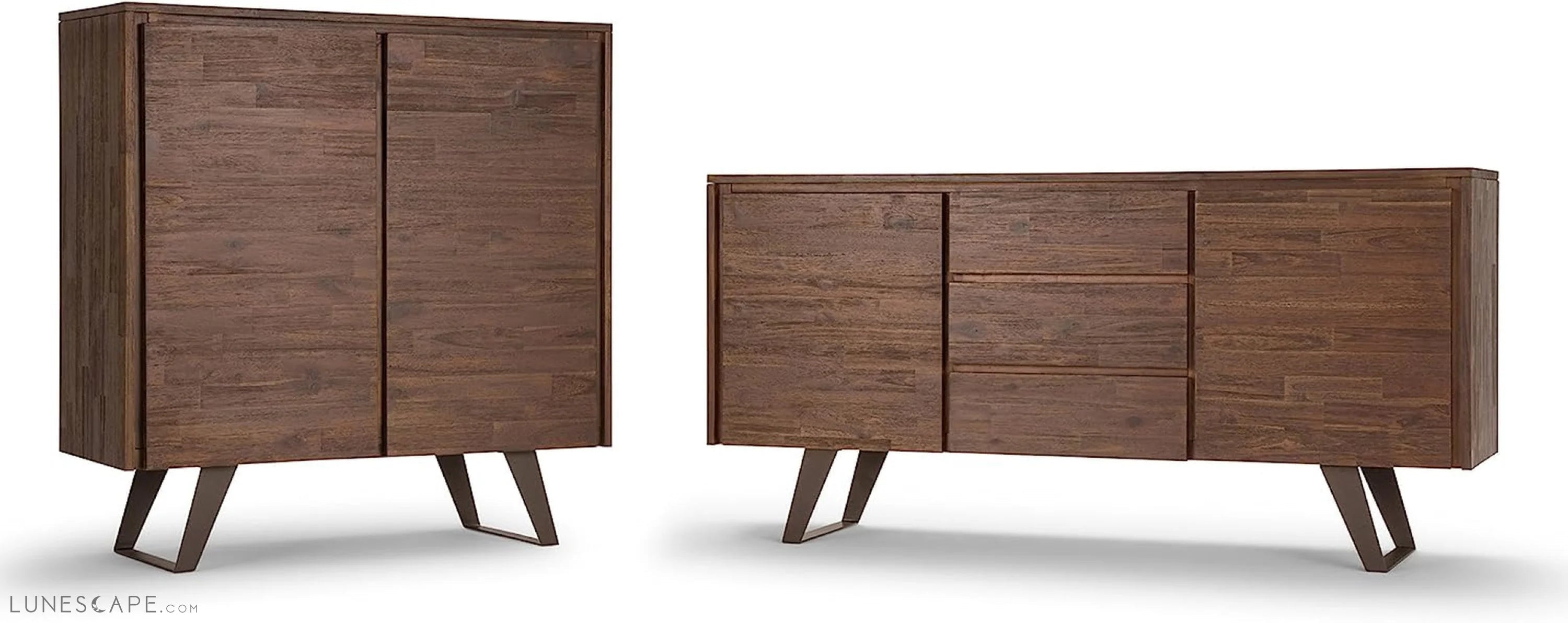 Lowry SOLID ACACIA WOOD 60 Inch Modern Industrial Sideboard Buffet and LUNESCAPE