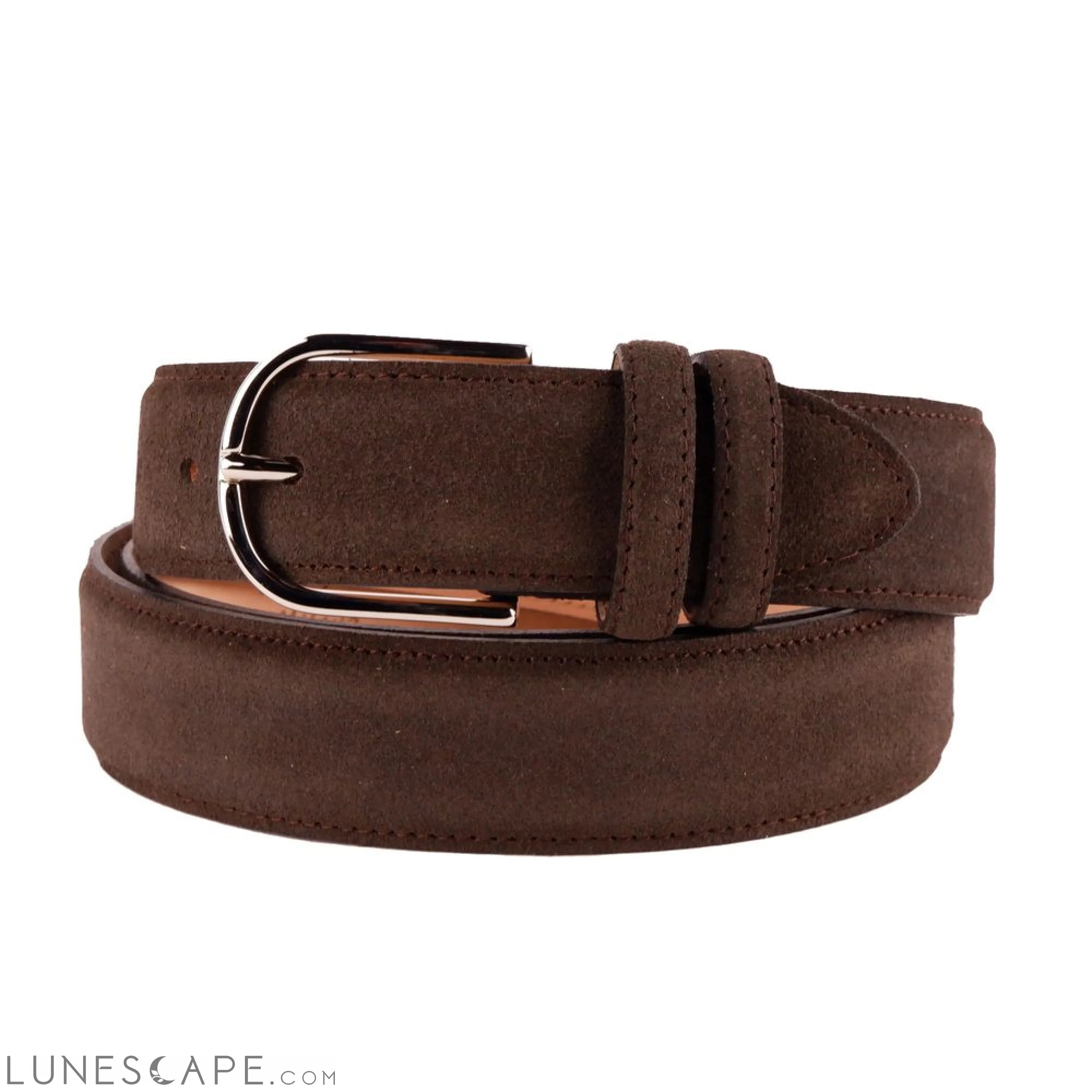 Lunescape Made in Italy Elegant Brown Suede Calfskin Belt LUNESCAPE