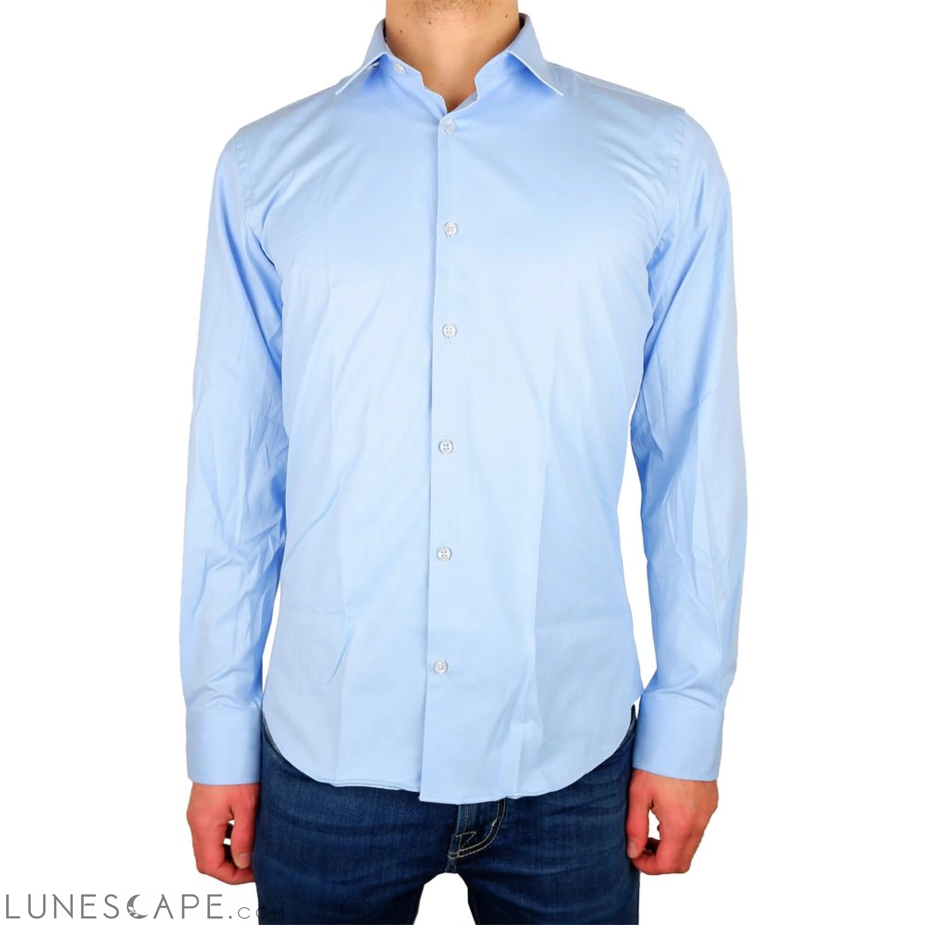 Lunescape Made in Italy Elegant Light Blue Satin Milano Shirt LUNESCAPE