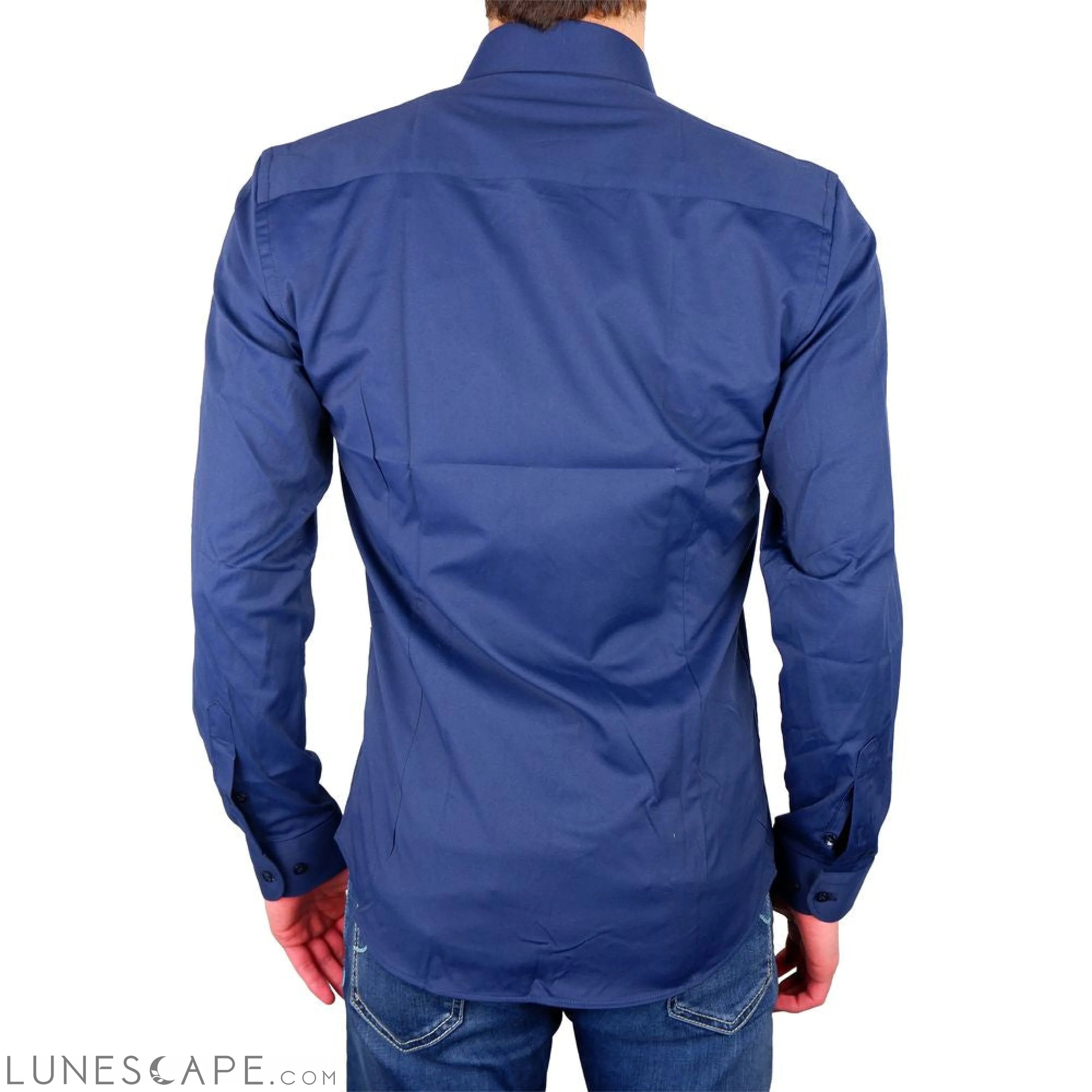 Lunescape Made in Italy Elegant Milano Blue Satin Cotton Shirt LUNESCAPE