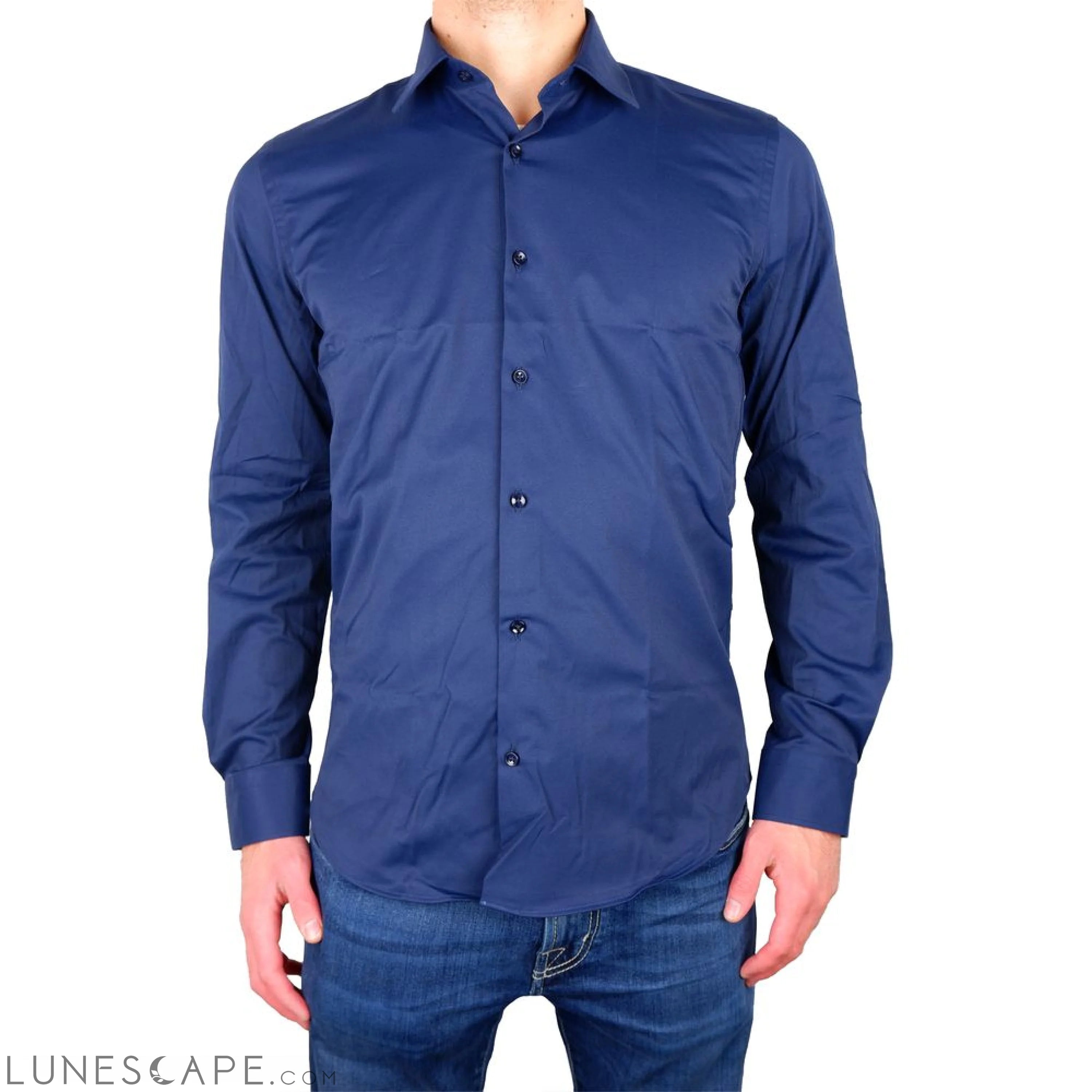 Lunescape Made in Italy Elegant Milano Blue Satin Cotton Shirt LUNESCAPE