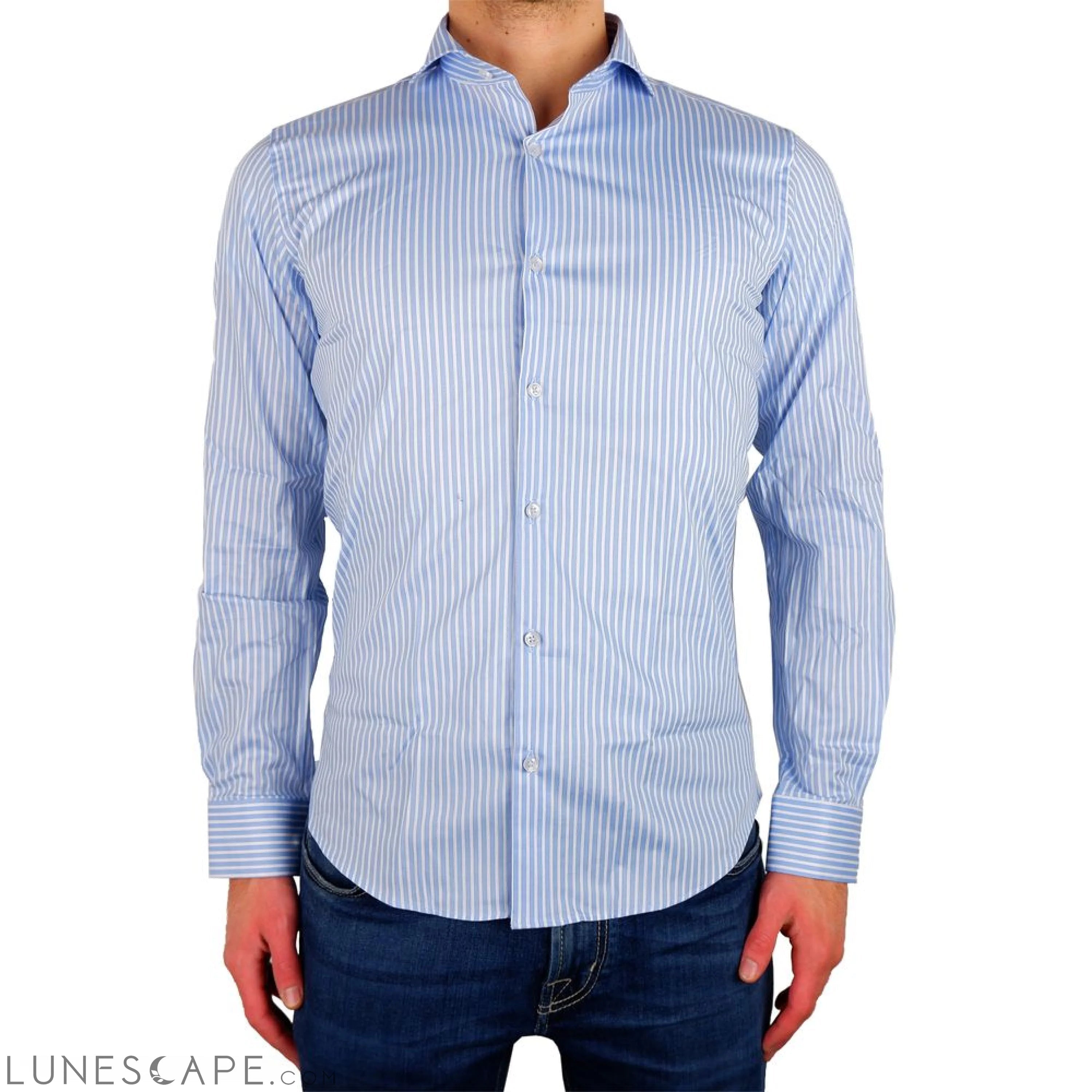 Lunescape Made in Italy Elegant Milano Light Blue Cotton Shirt LUNESCAPE