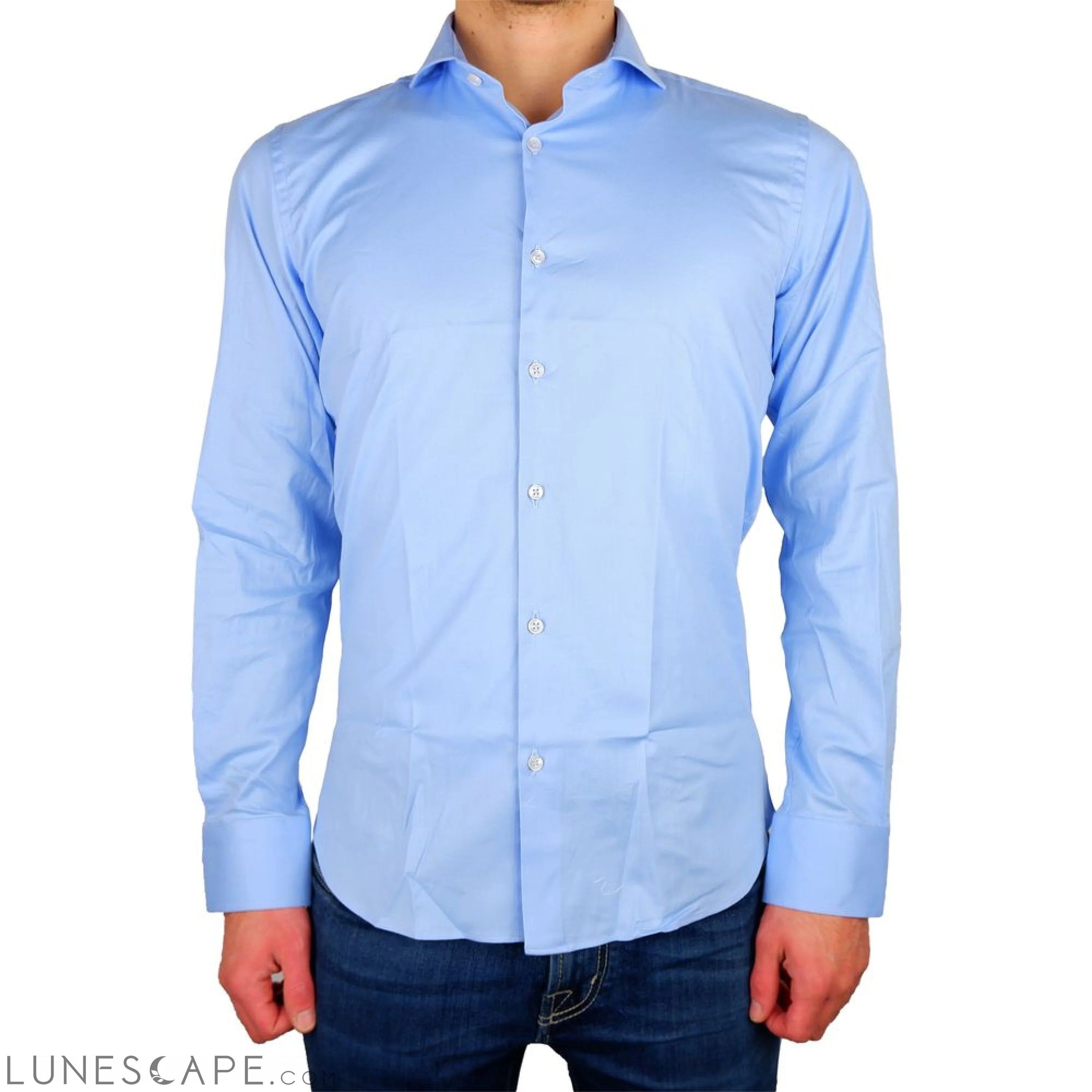 Lunescape Made in Italy Elegant Milano Light Blue Gabardin Shirt LUNESCAPE