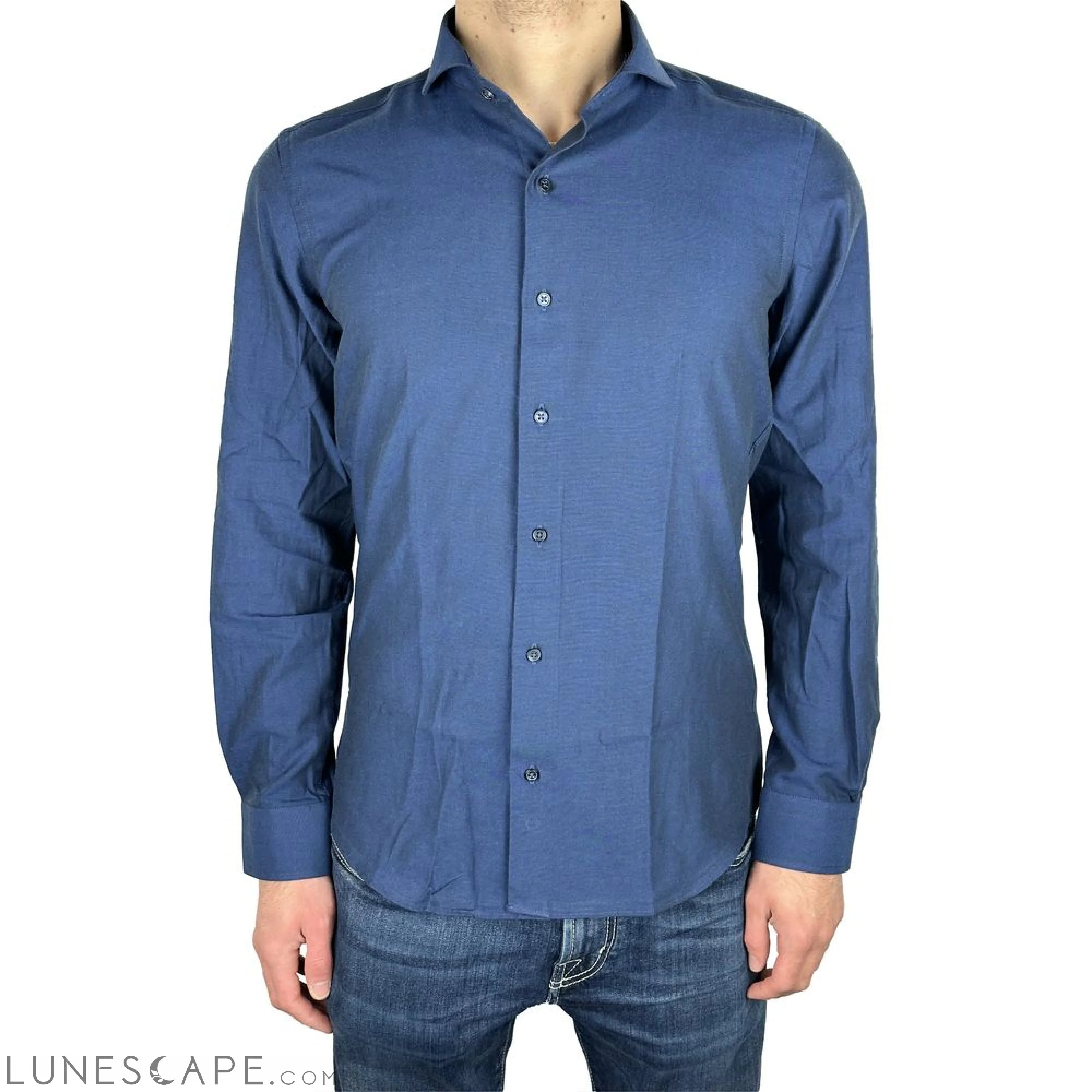 Lunescape Made in Italy Elegant Milano Solid Blue Oxford Shirt LUNESCAPE