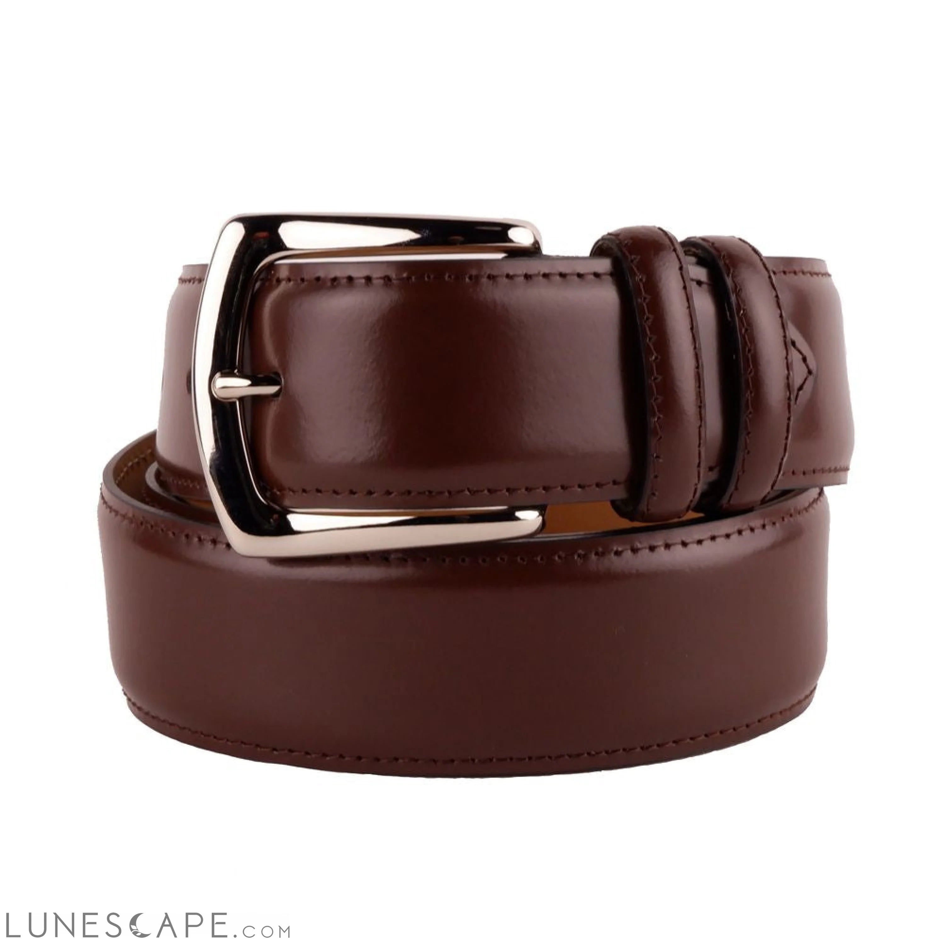 Lunescape Made in Italy Elegant Smooth Brown Calfskin Belt LUNESCAPE