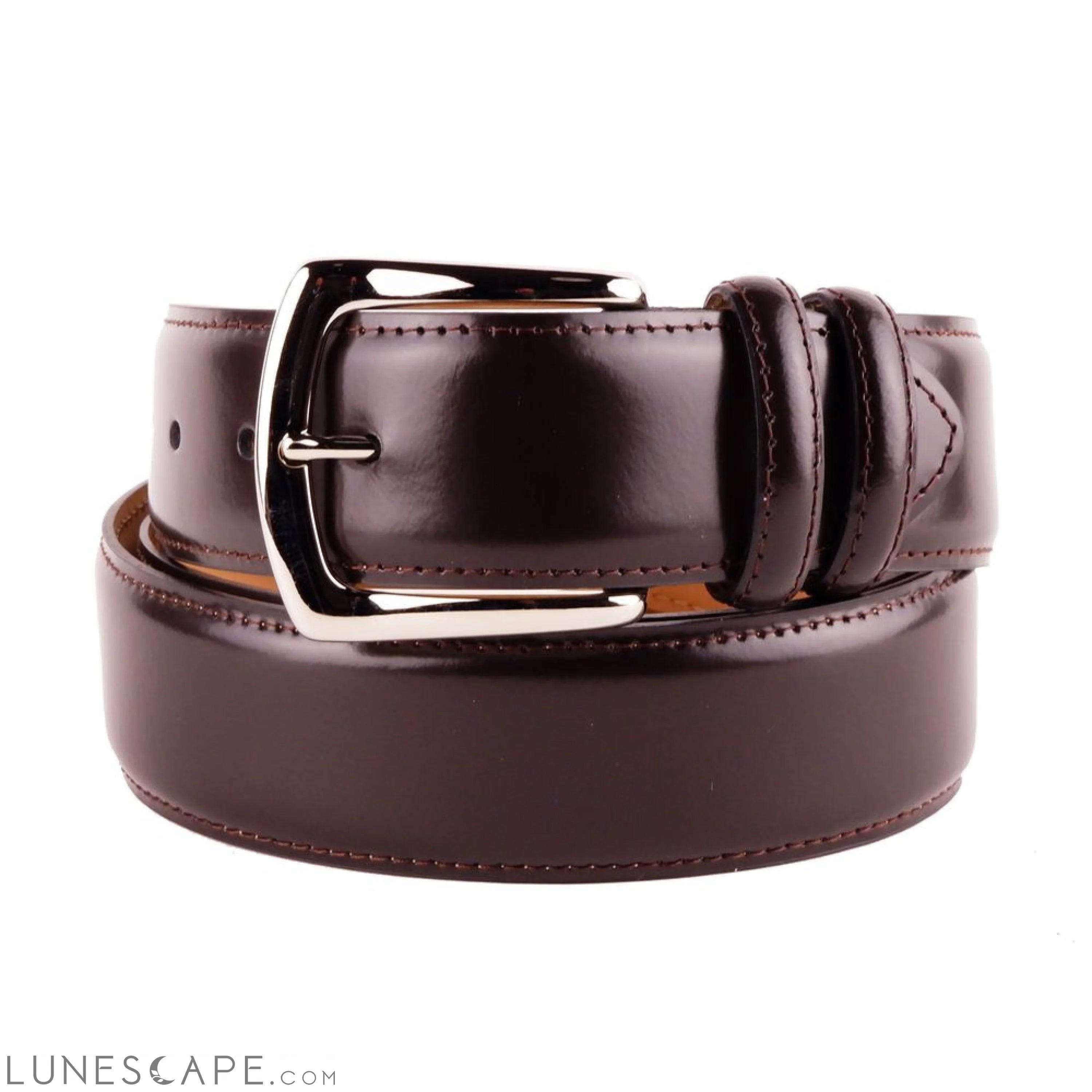 Lunescape Made in Italy Elegant Smooth Brown Calfskin Men's Belt LUNESCAPE