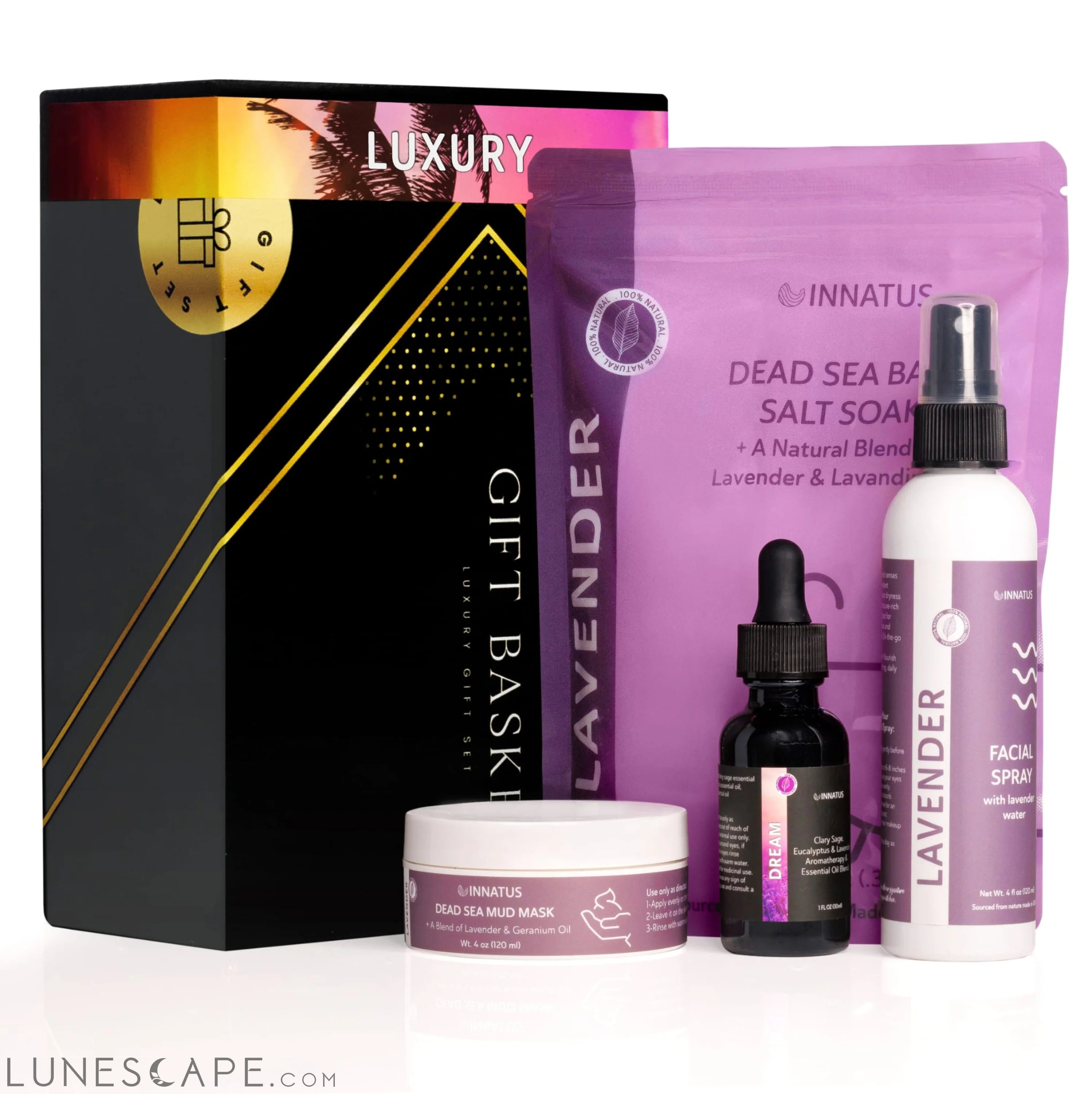 Luxury Dead Sea Spa Gift Set - Bath Salt, Facial Spray, Mud Mask & LUNESCAPE