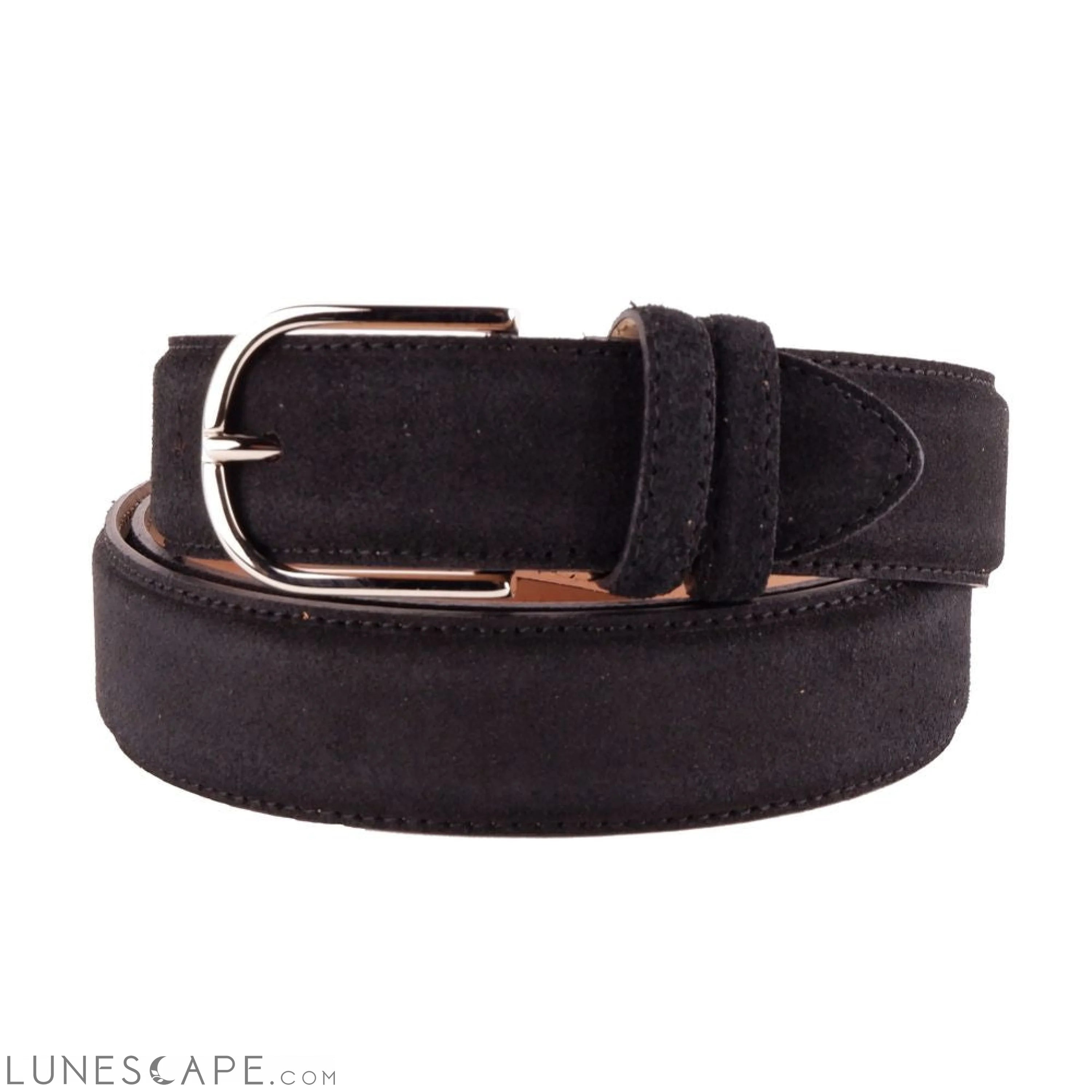 Lunescape Made in Italy Elegant Black Suede Calfskin Belt LUNESCAPE