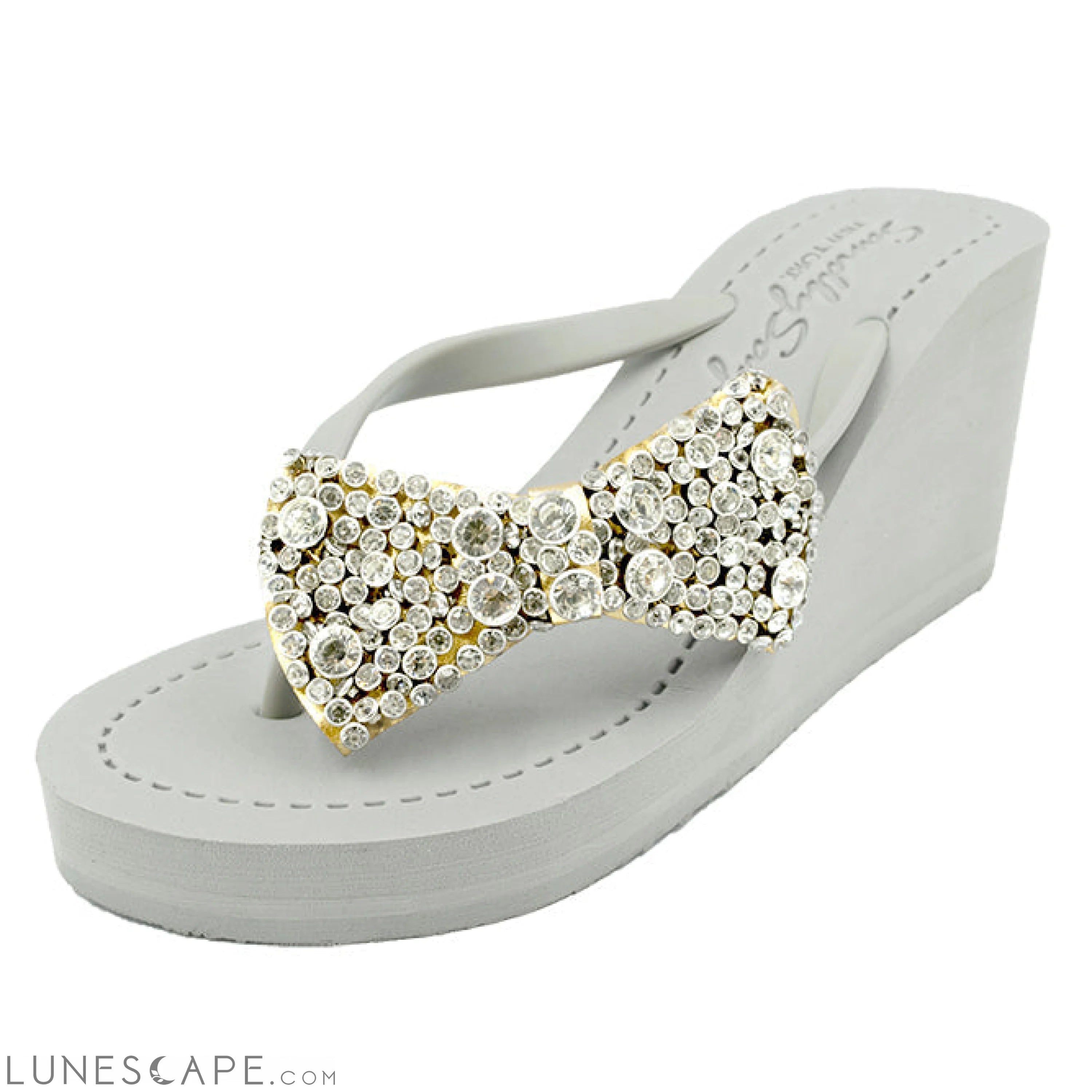 Madison Bow-  Crystal Stones Embellished Women's High Wedge Flip Flops Sandal LUNESCAPE