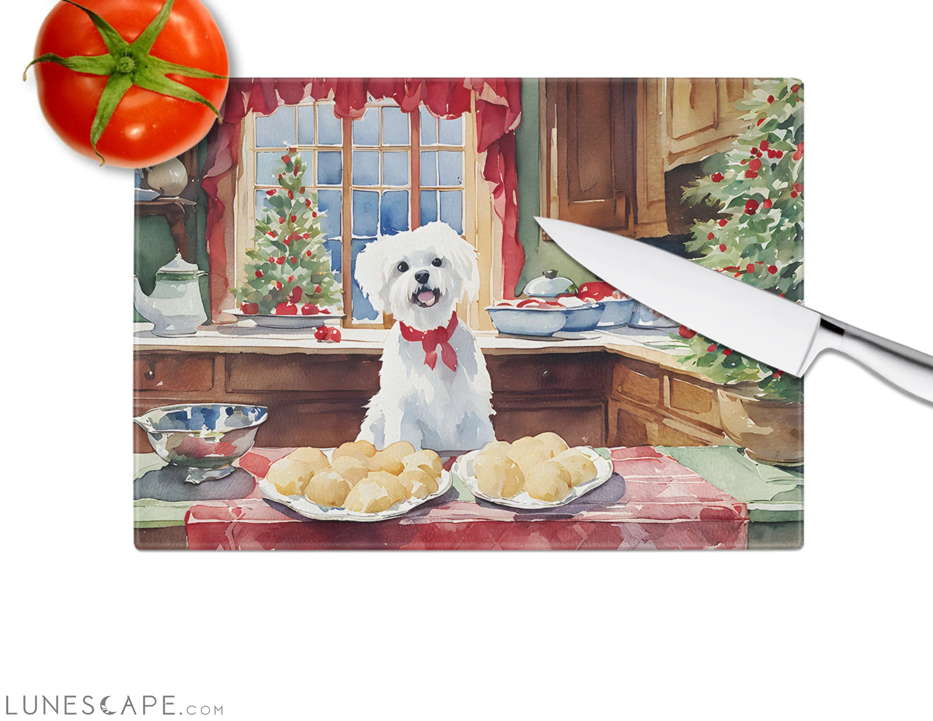Maltese Christmas Cookies Glass Cutting Board LUNESCAPE