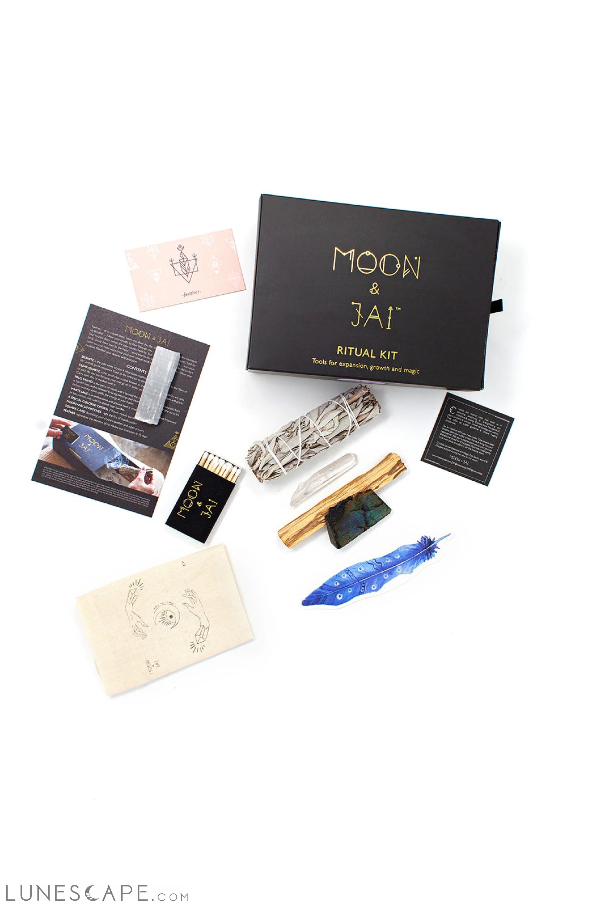 Manifest Ritual Kit with Labradorite, Clear Quartz, Sage, Palo Santo, LUNESCAPE