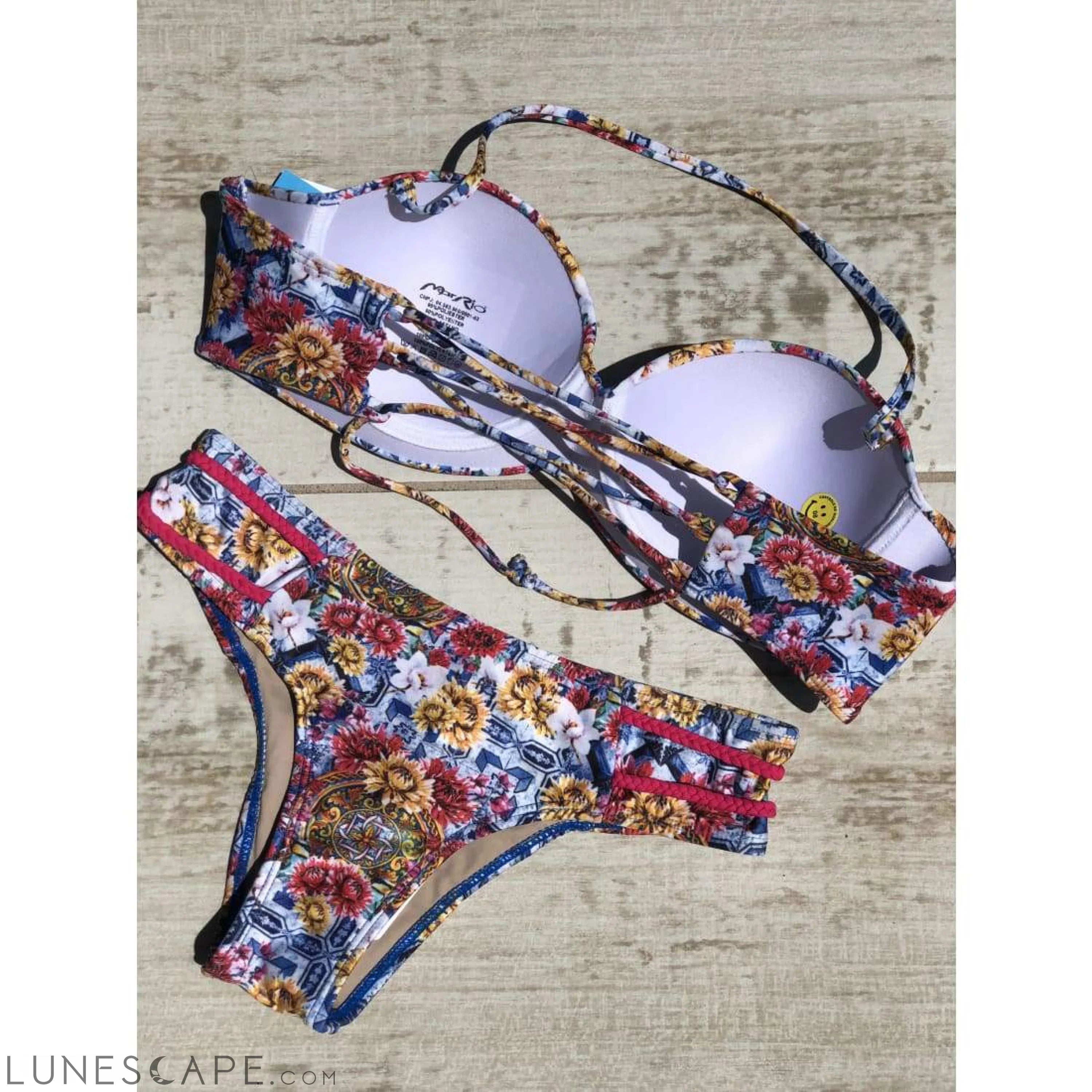 MAR RIO Floral Bandeau Brazilian Bikini - Aurora LUNESCAPE