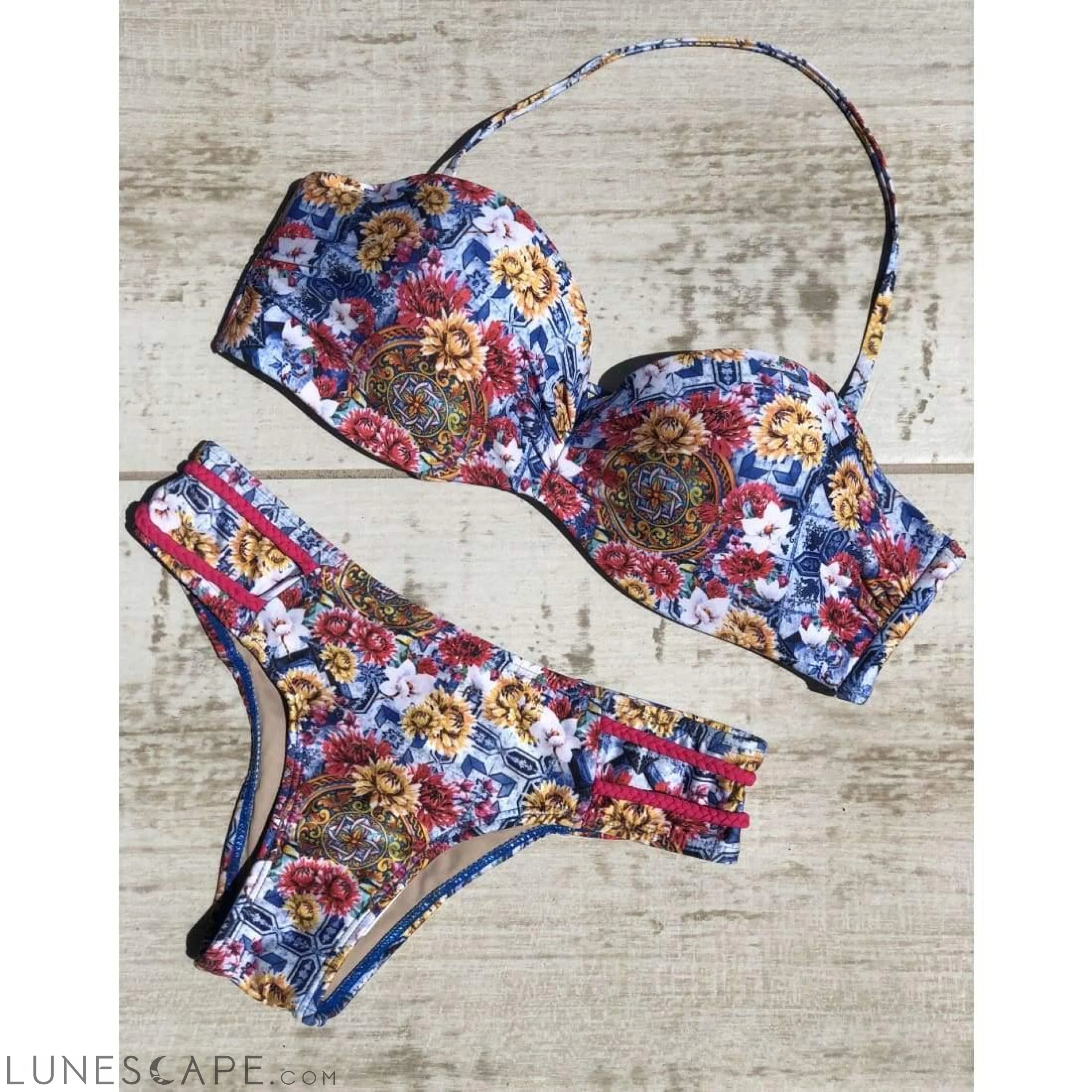 MAR RIO Floral Bandeau Brazilian Bikini - Aurora LUNESCAPE