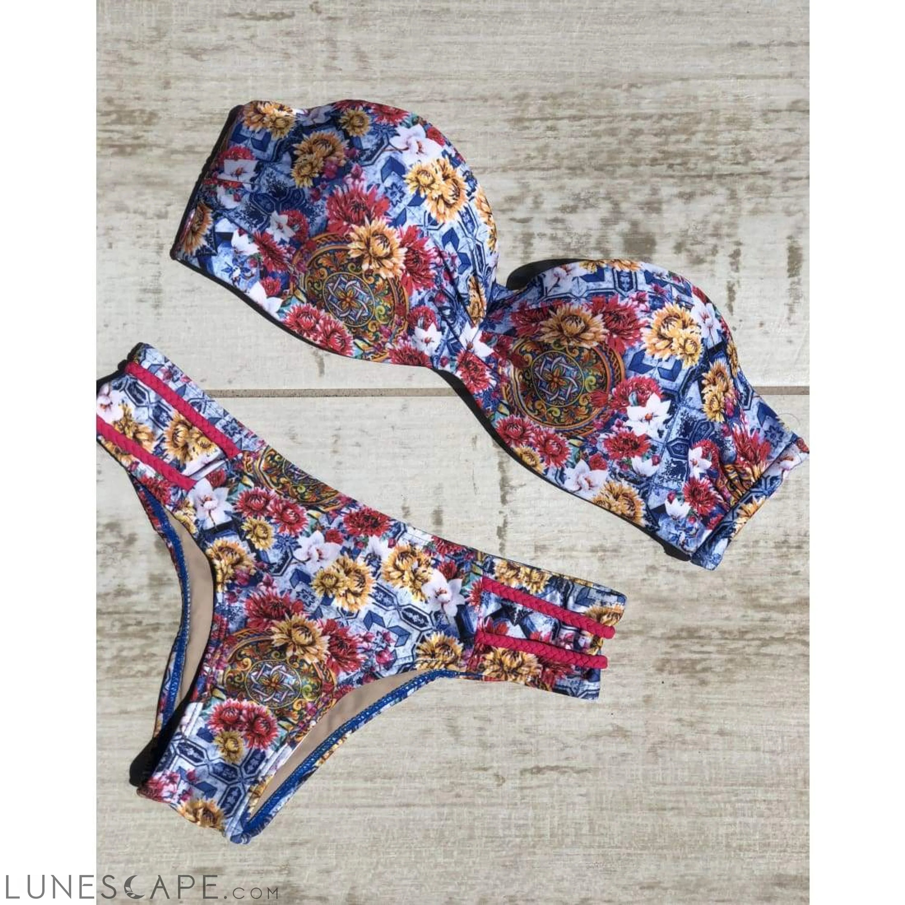 MAR RIO Floral Bandeau Brazilian Bikini - Aurora LUNESCAPE