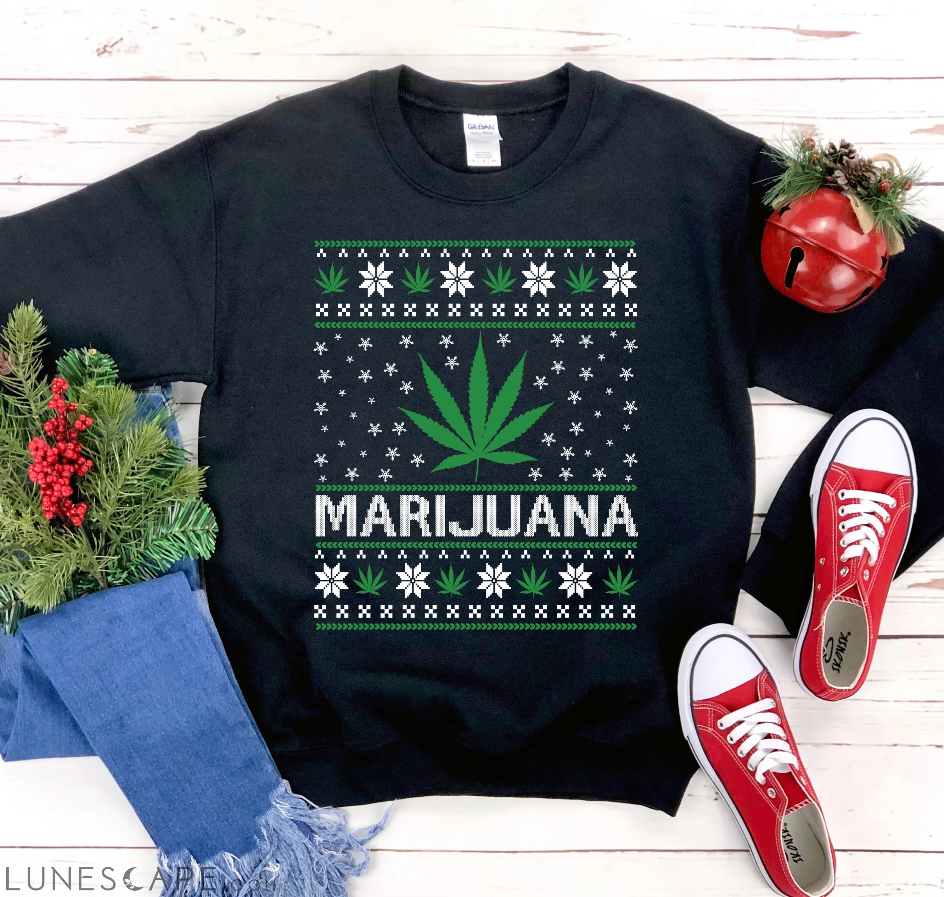 Marijuana Christmas Sweatshirt LUNESCAPE