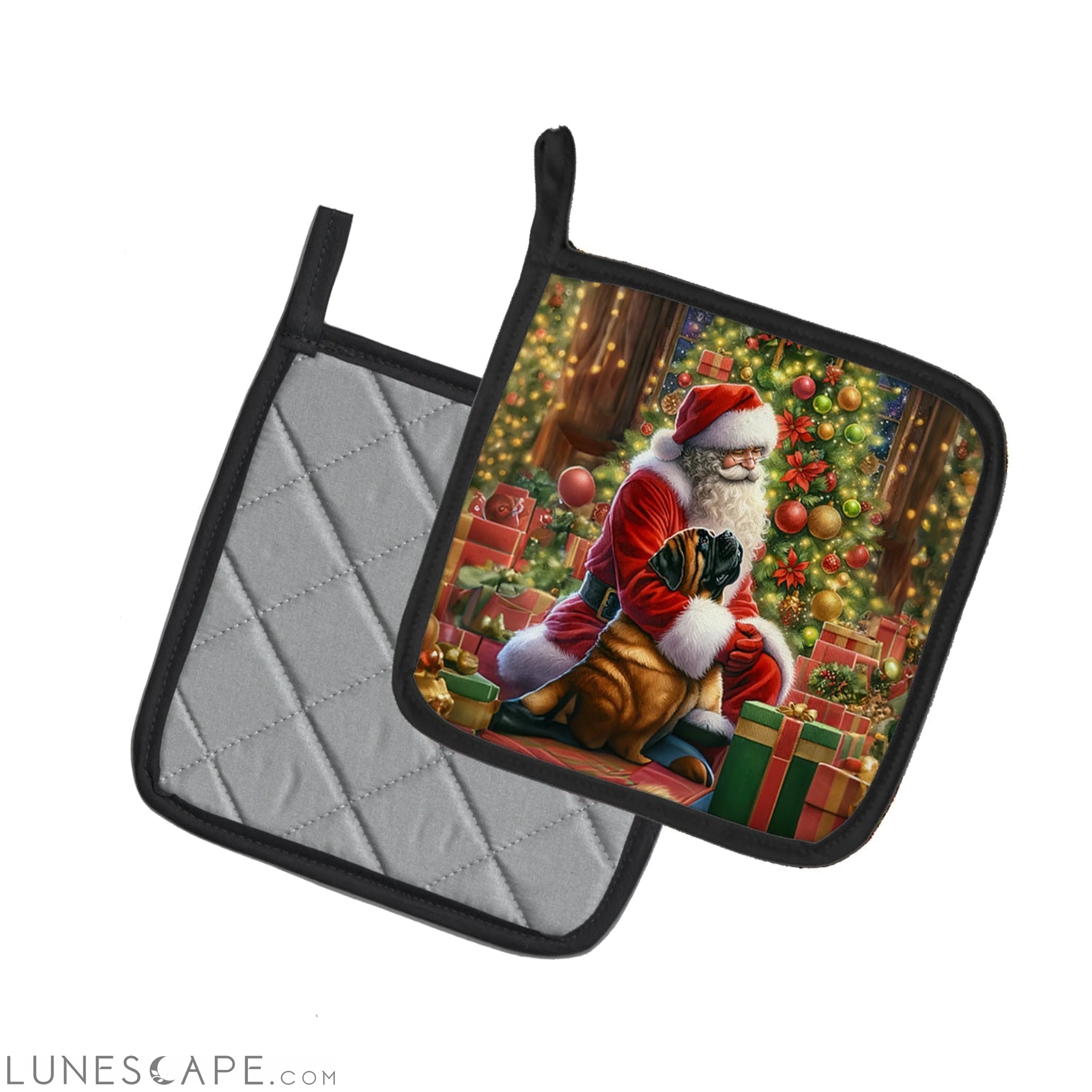 Mastiff and Santa Claus Pair of Pot Holders LUNESCAPE