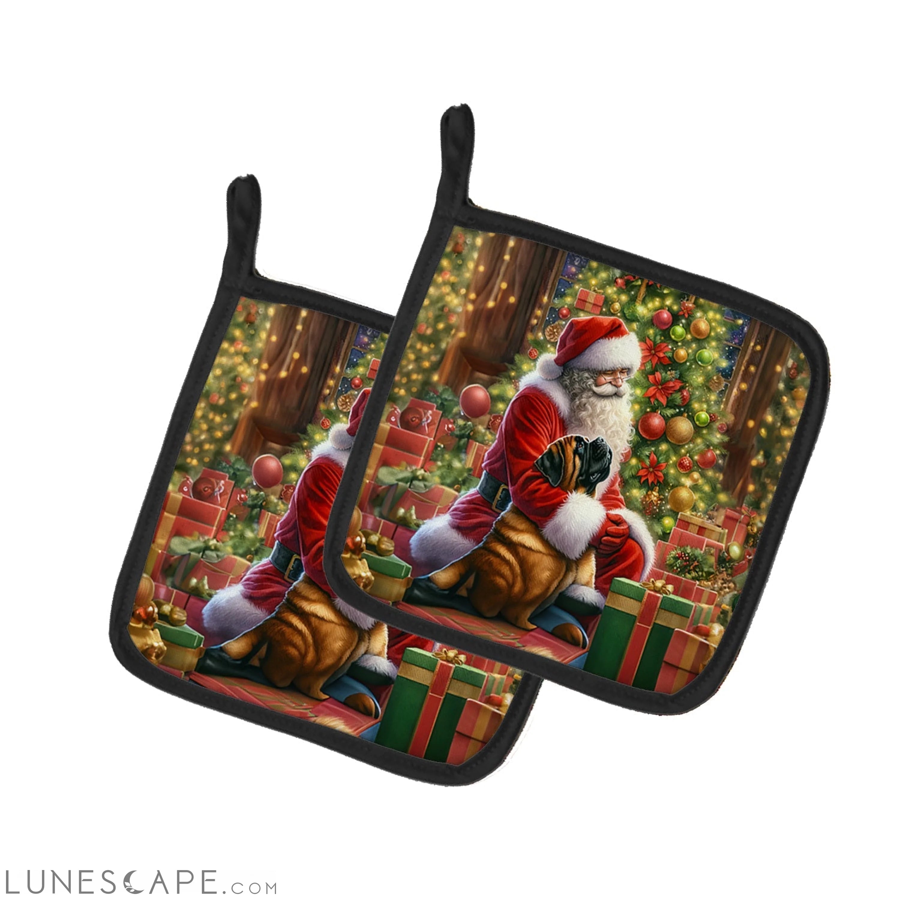 Mastiff and Santa Claus Pair of Pot Holders LUNESCAPE