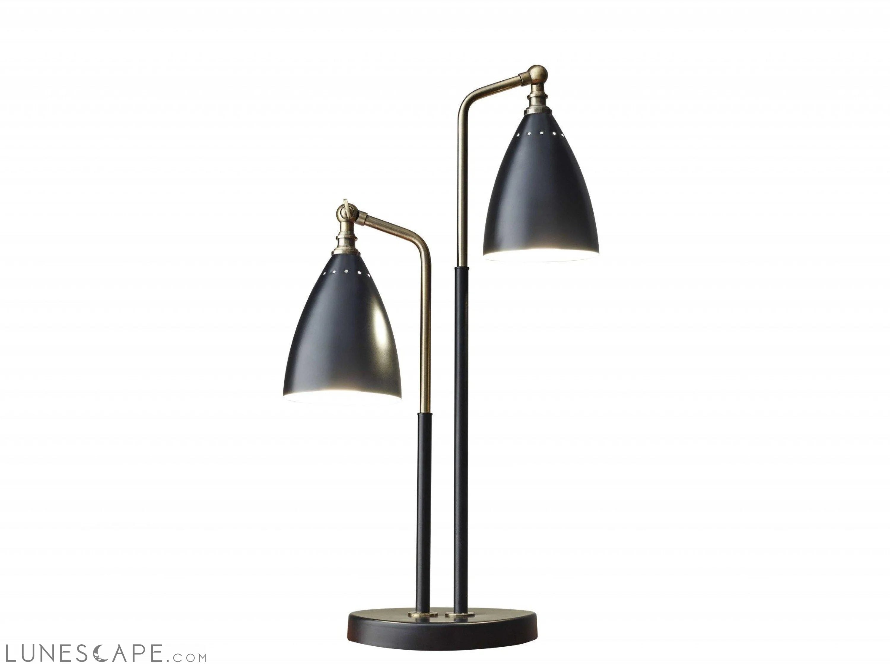 Matte Black Metal and Antique Brass Two Light Adjustable Table Lamp LUNESCAPE