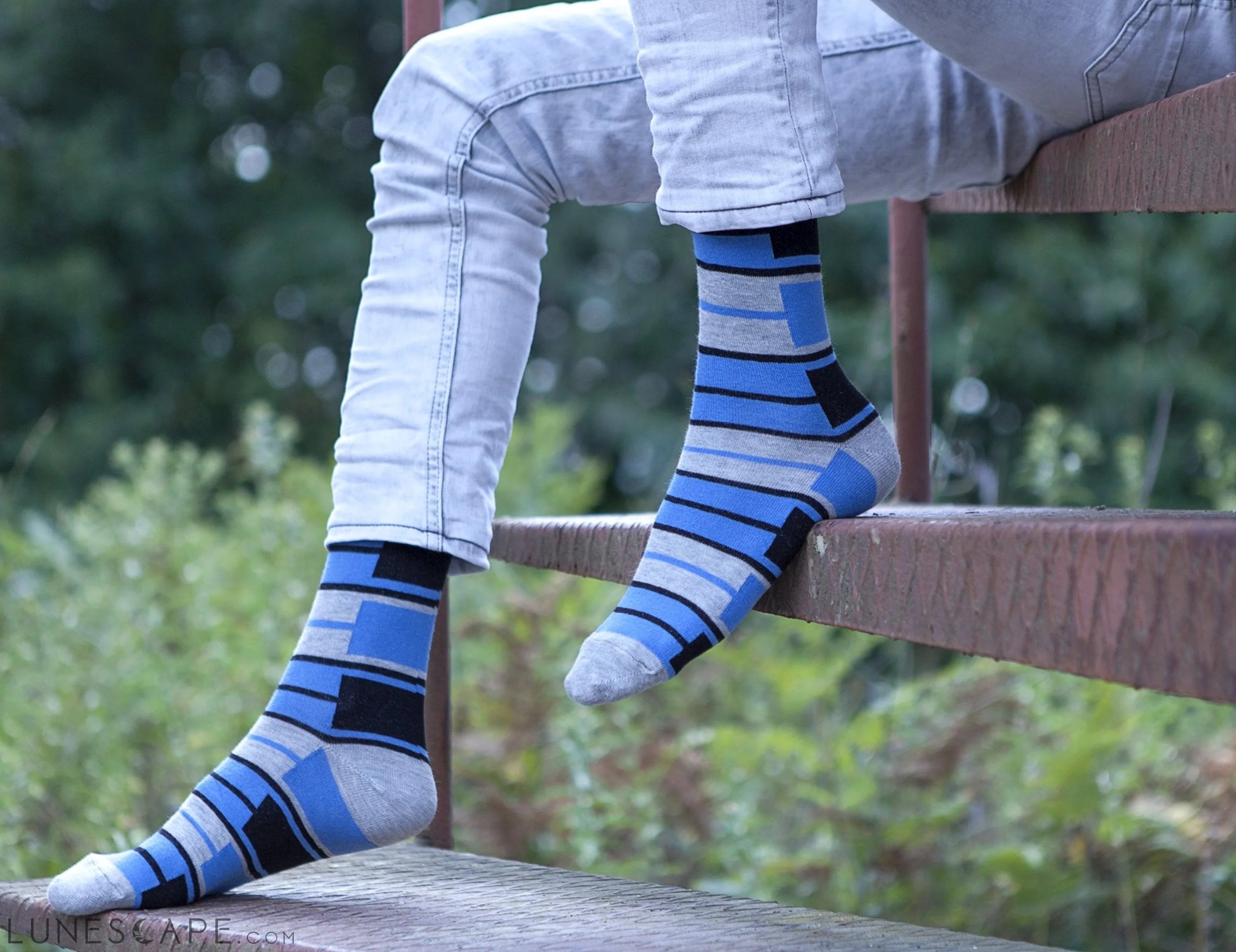 Men's Blue Patterned Socks LUNESCAPE