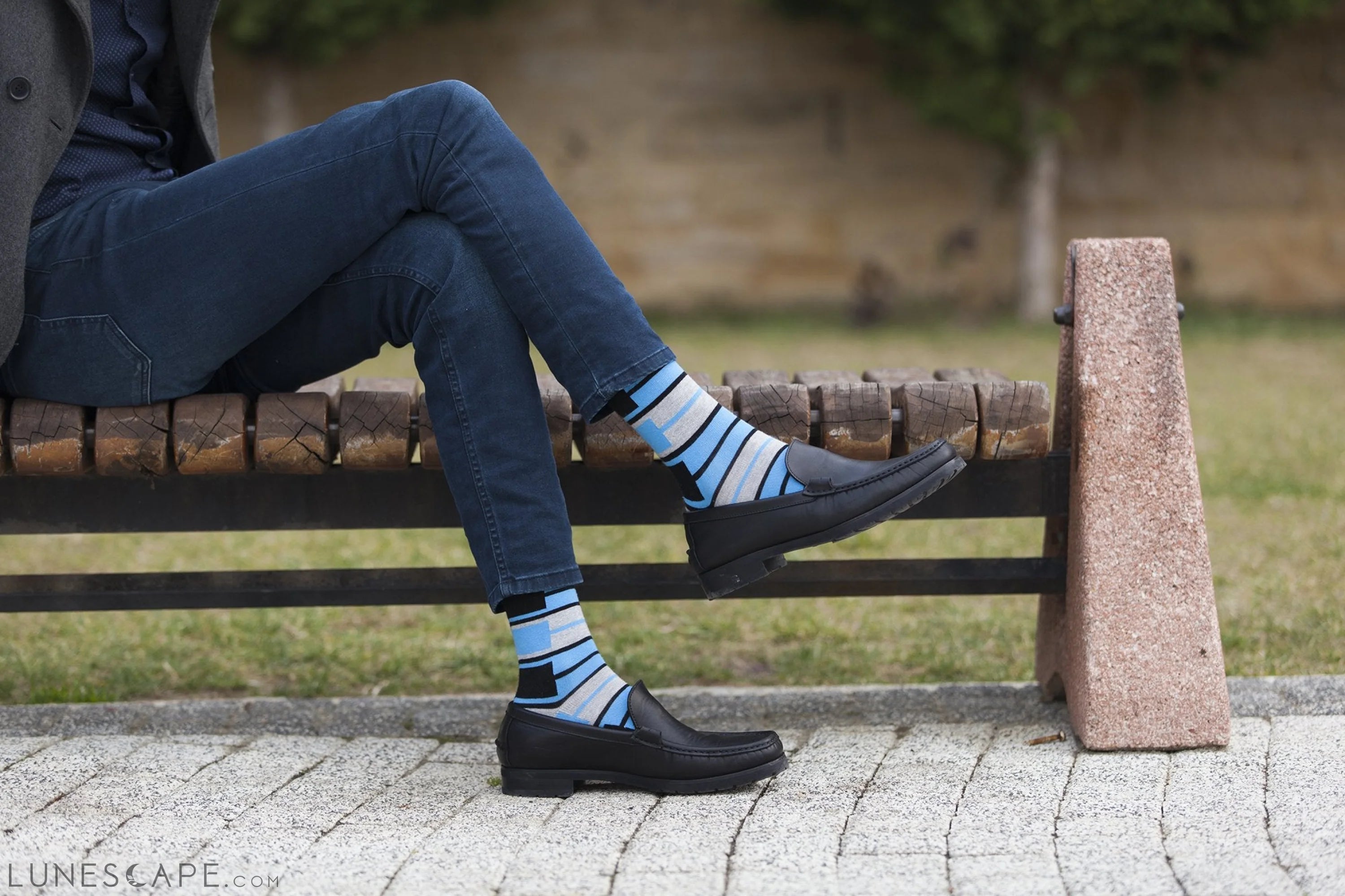 Men's Blue Patterned Socks LUNESCAPE
