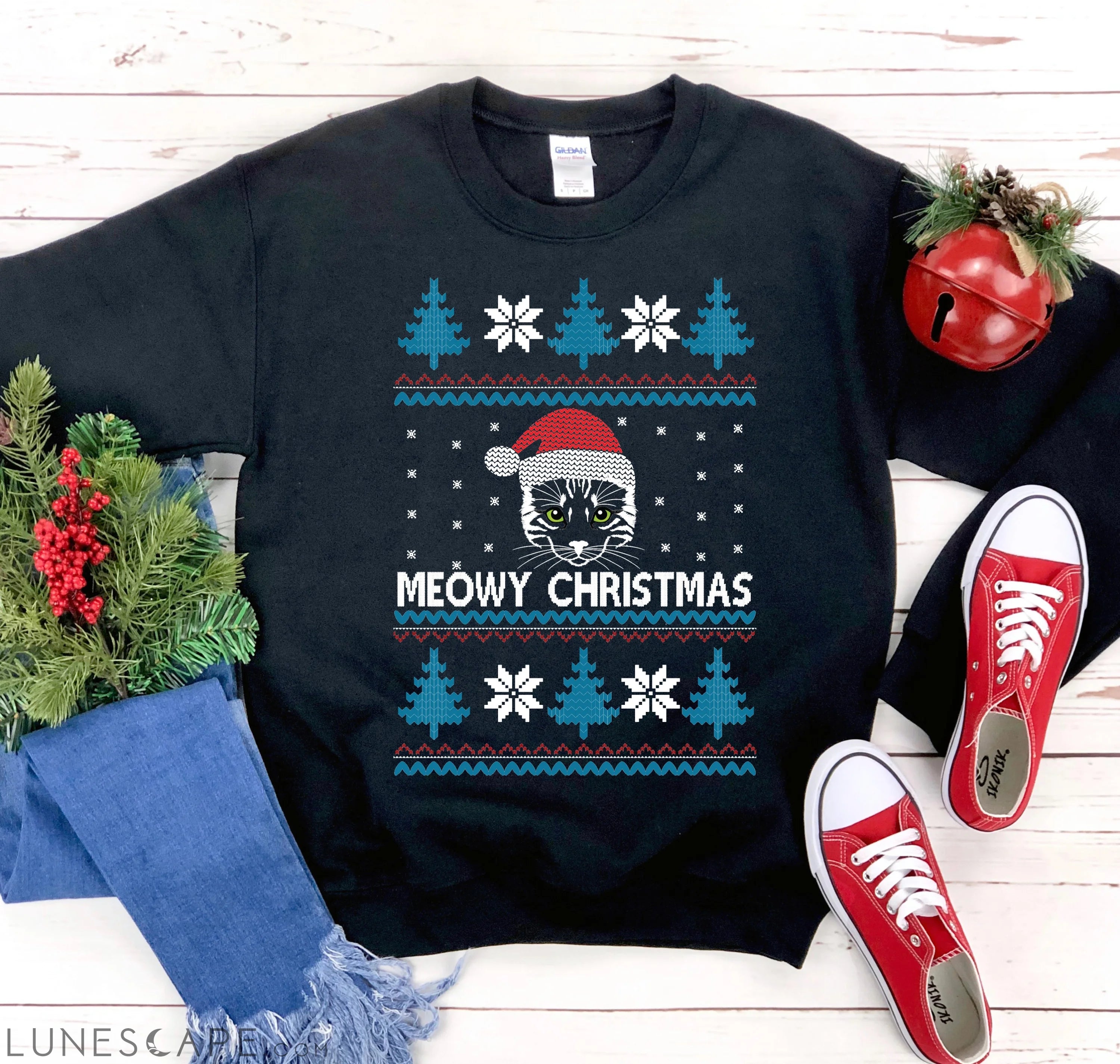 Meowy Christmas Sweatshirt LUNESCAPE