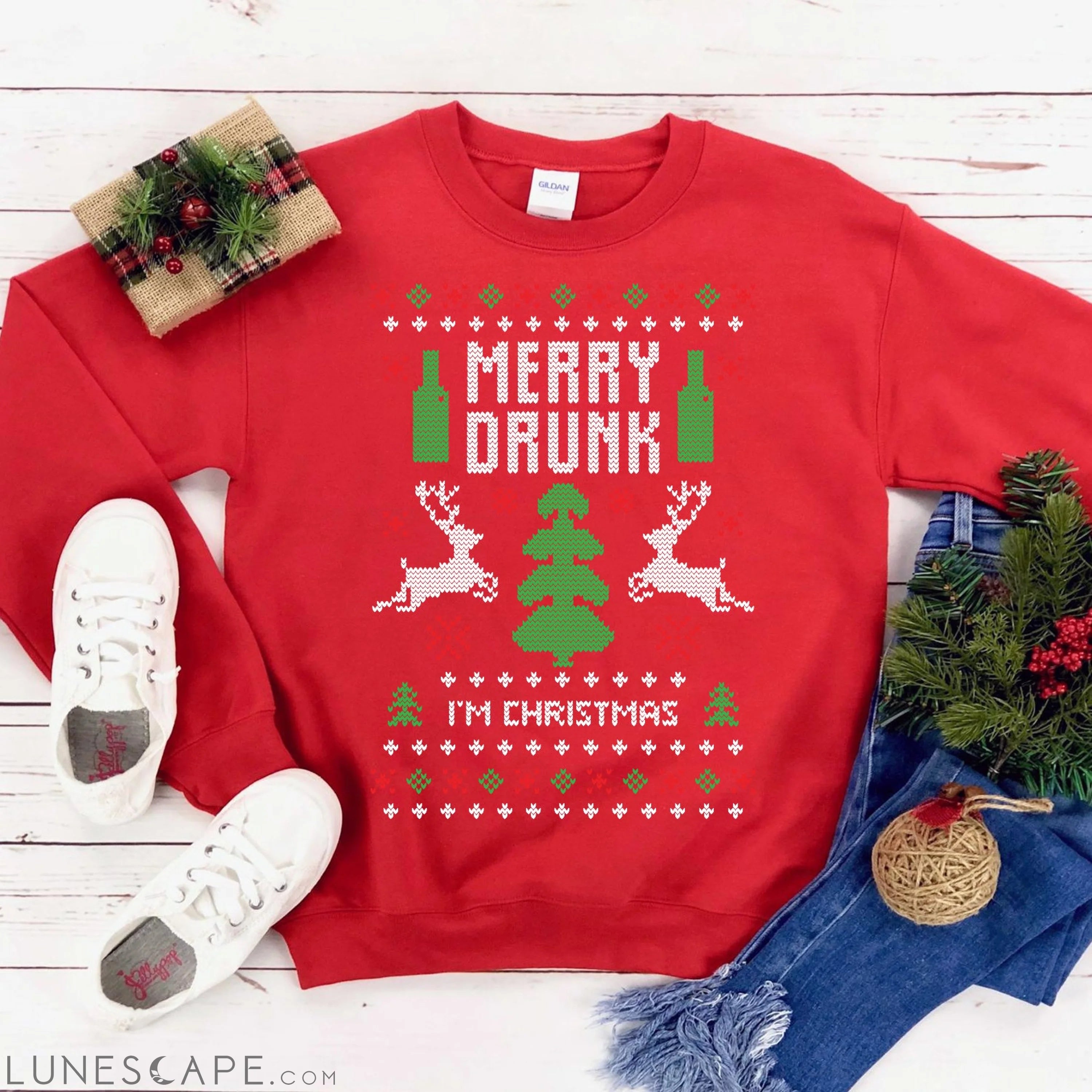 Merry Drunk I'm Christmas Sweatshirt LUNESCAPE