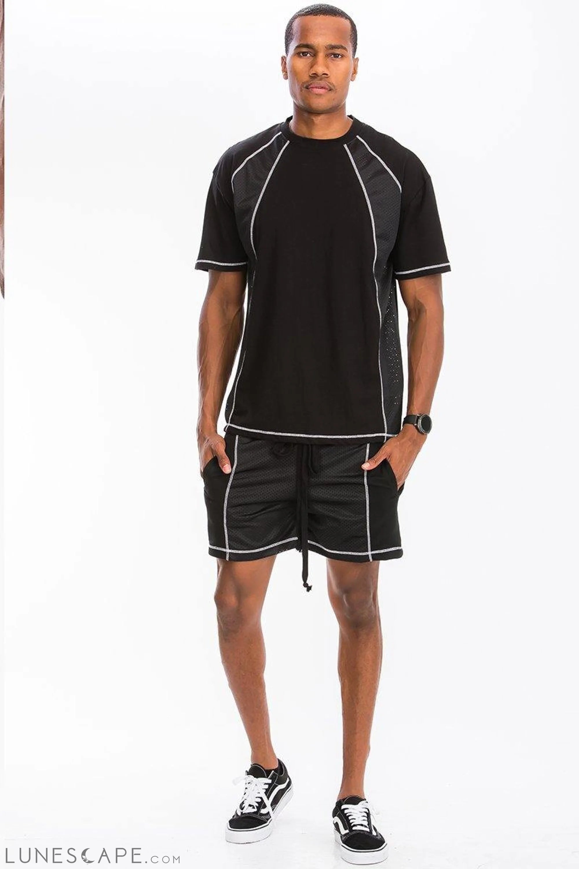 MESH BLACK & WHITE SHORTS SET LUNESCAPE