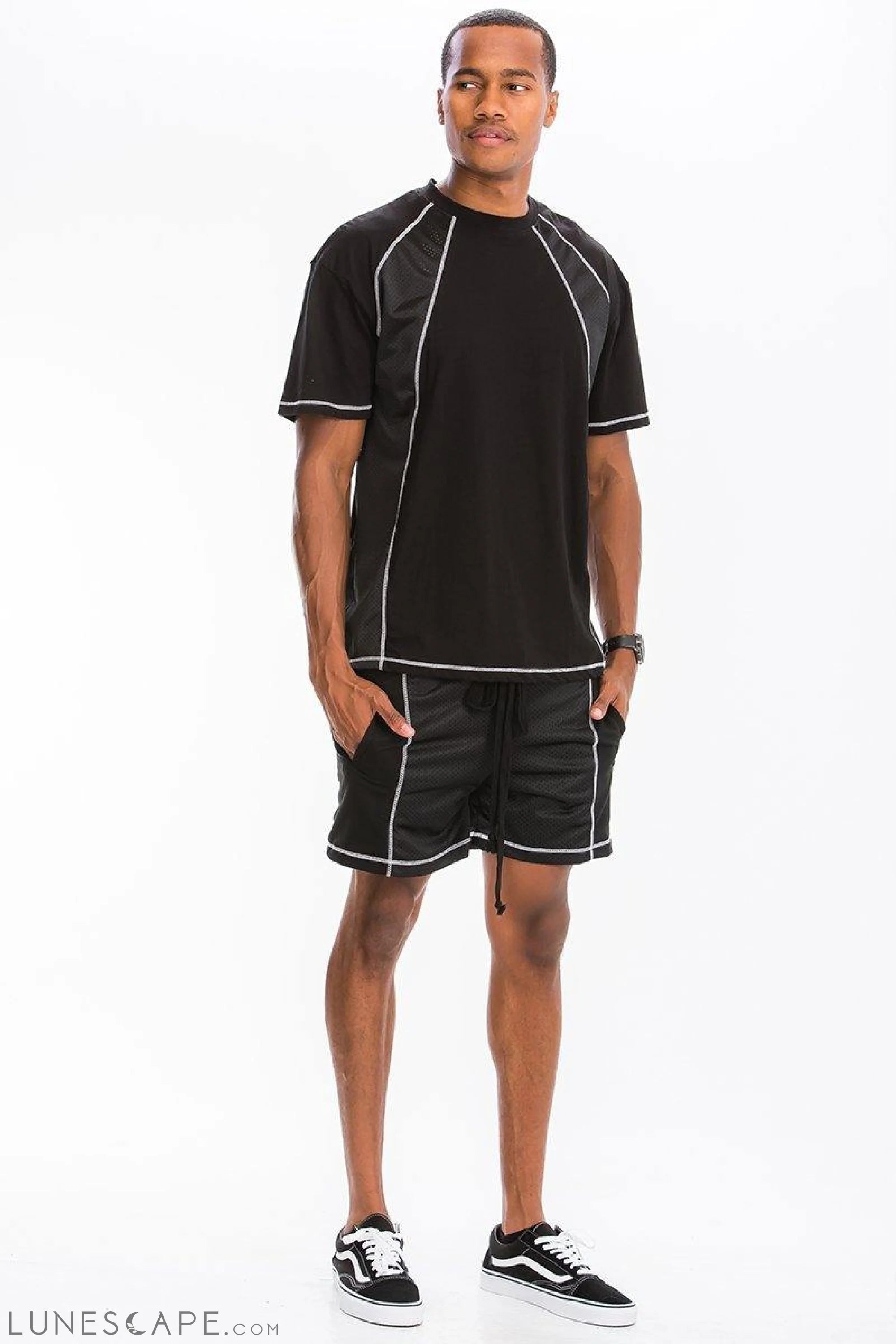 MESH BLACK & WHITE SHORTS SET LUNESCAPE