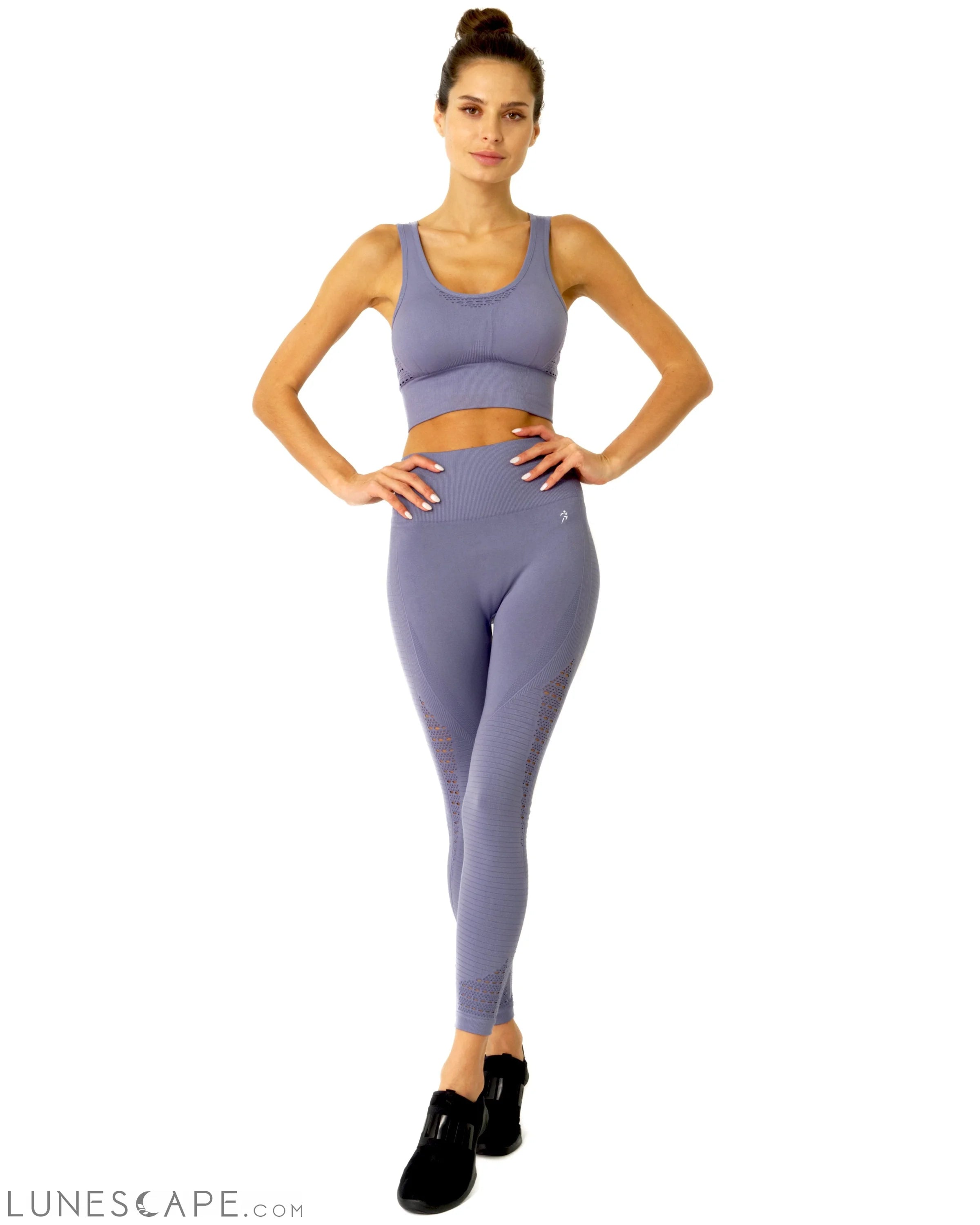 Mesh Seamless Legging With Ribbing Detail - Grey Purple LUNESCAPE