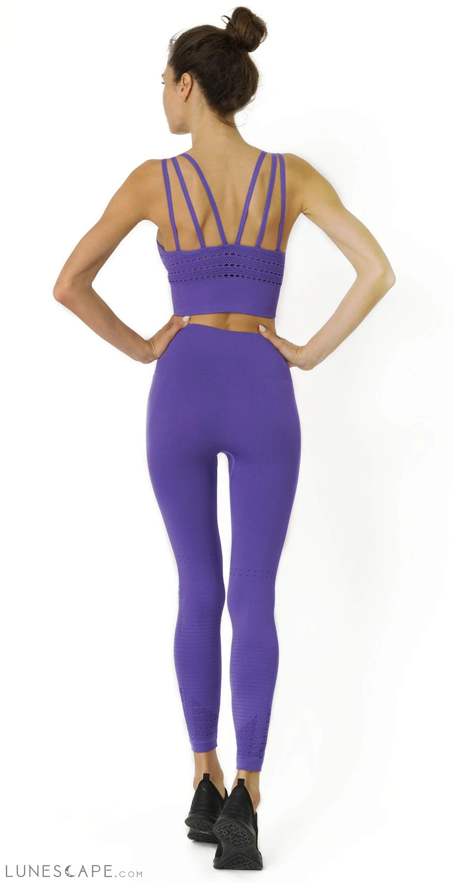 Mesh Seamless Legging With Ribbing Detail - Purple LUNESCAPE