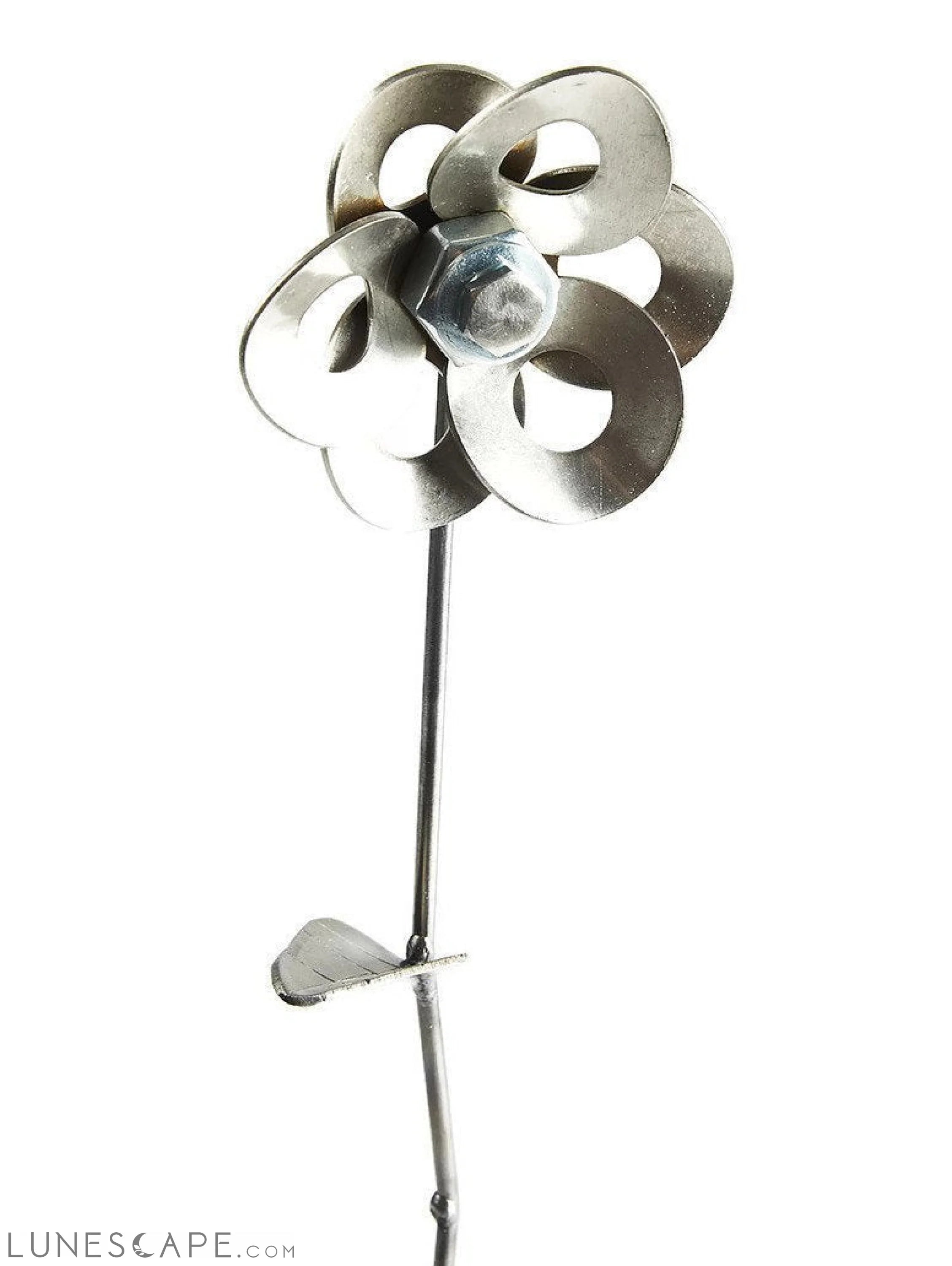 Metal Flower and Vase, Recycled Steel Metal Flower with Vase, LUNESCAPE