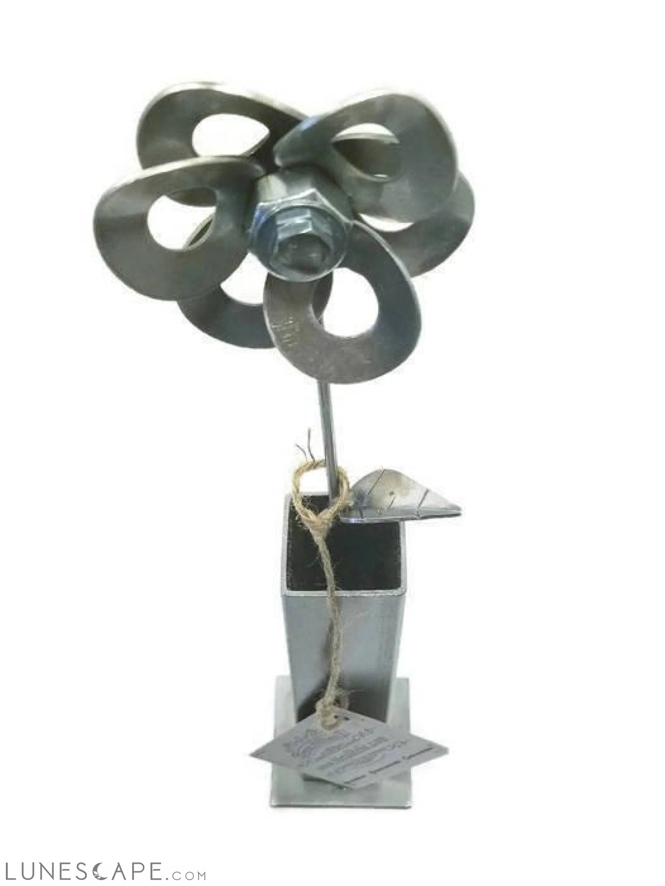 Metal Flower and Vase, Recycled Steel Metal Flower with Vase, LUNESCAPE