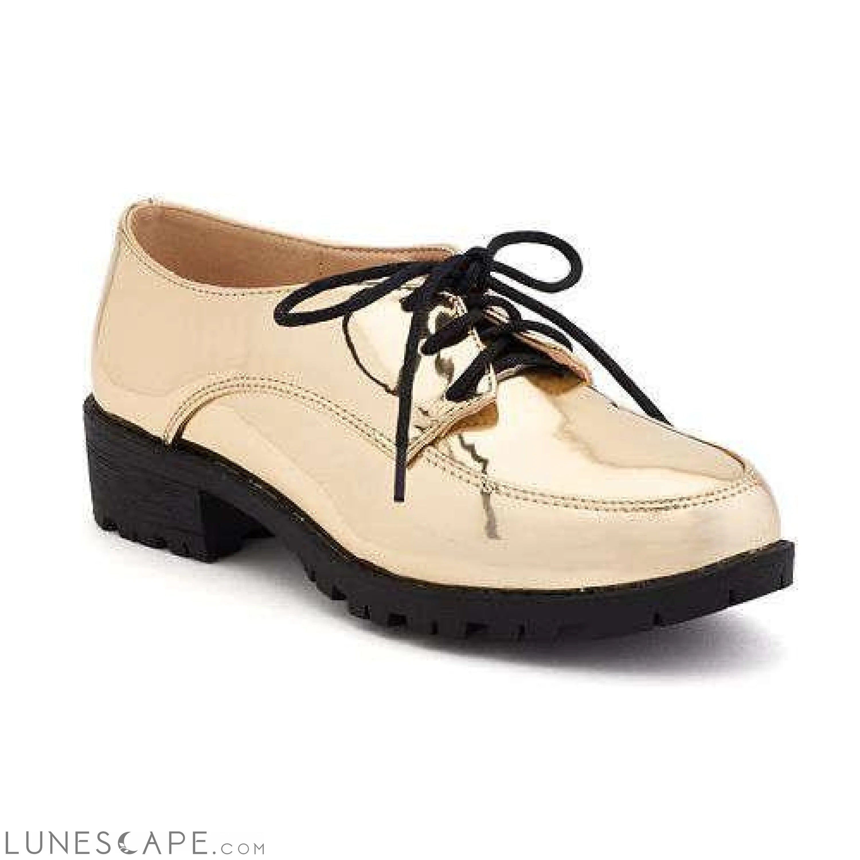 Metallic Gold Lace Up Womens Oxford Shoe Rubber Sole LUNESCAPE