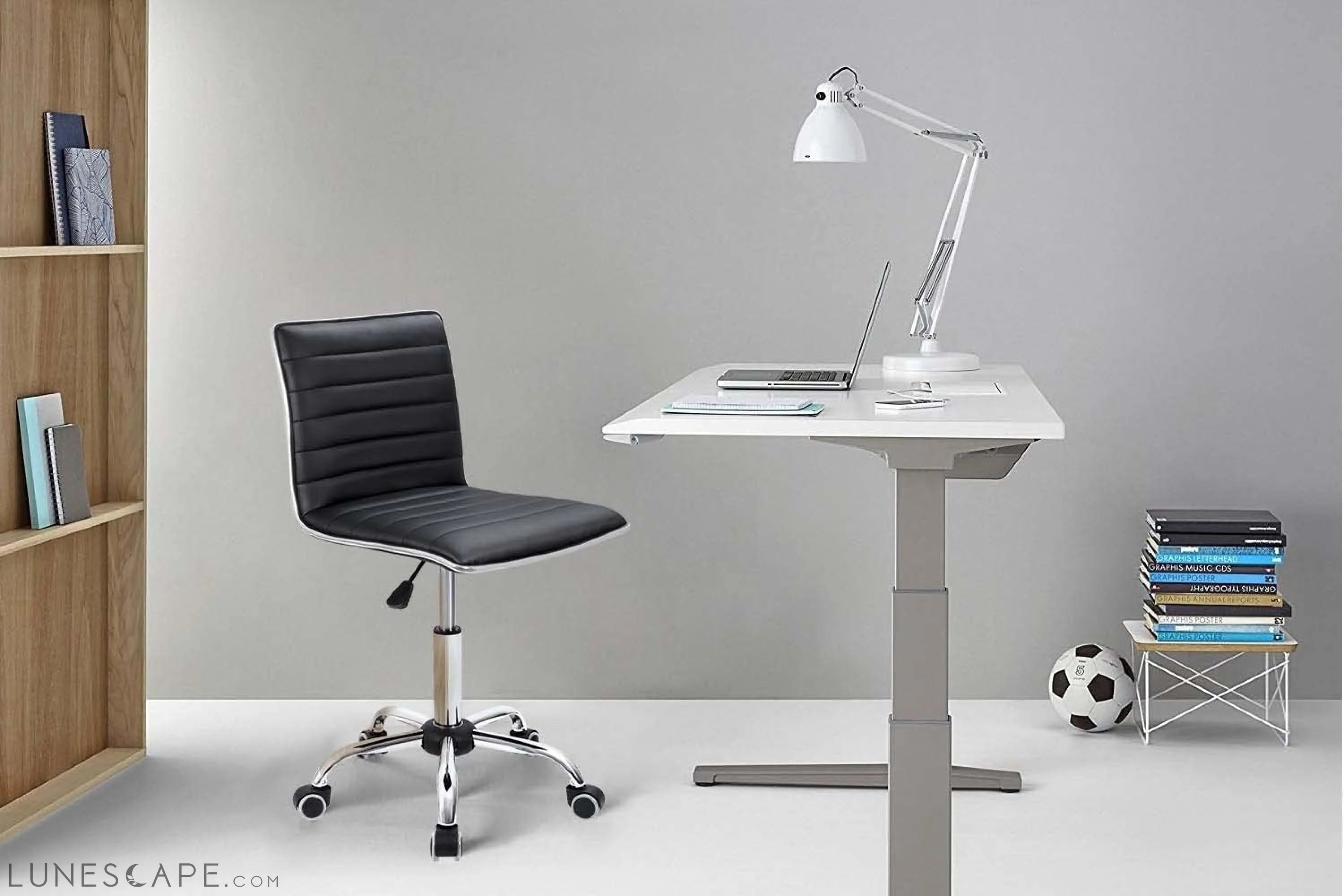 Mid Back Task Chair, Low Back Leather Swivel Office Chair, Vanity LUNESCAPE